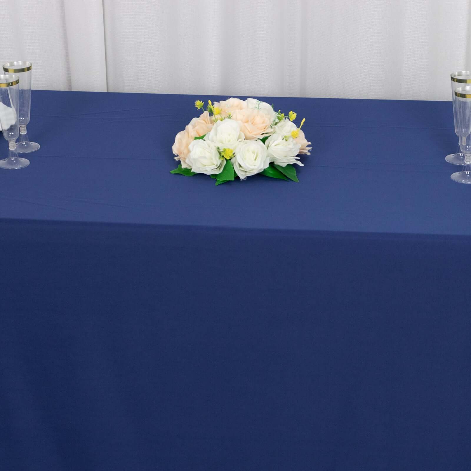 Scuba Rectangular 90"x132" Tablecloth Navy Blue - Wrinkle Free, Stain Resistant & Seamless Table Cover