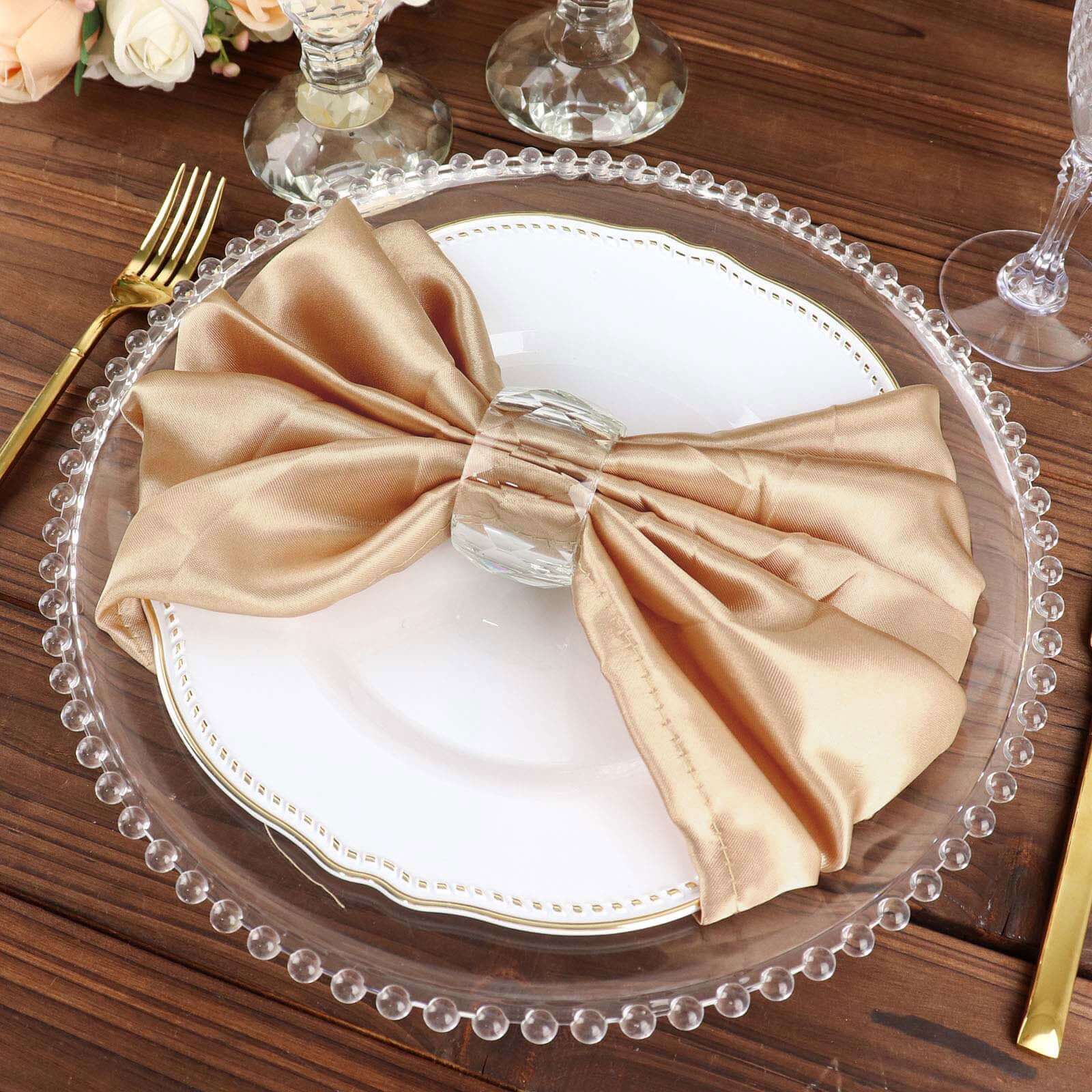 5 Pack Satin 20"x20" Napkins Nude - Luxurious Shine & Smooth Dinner Napkins