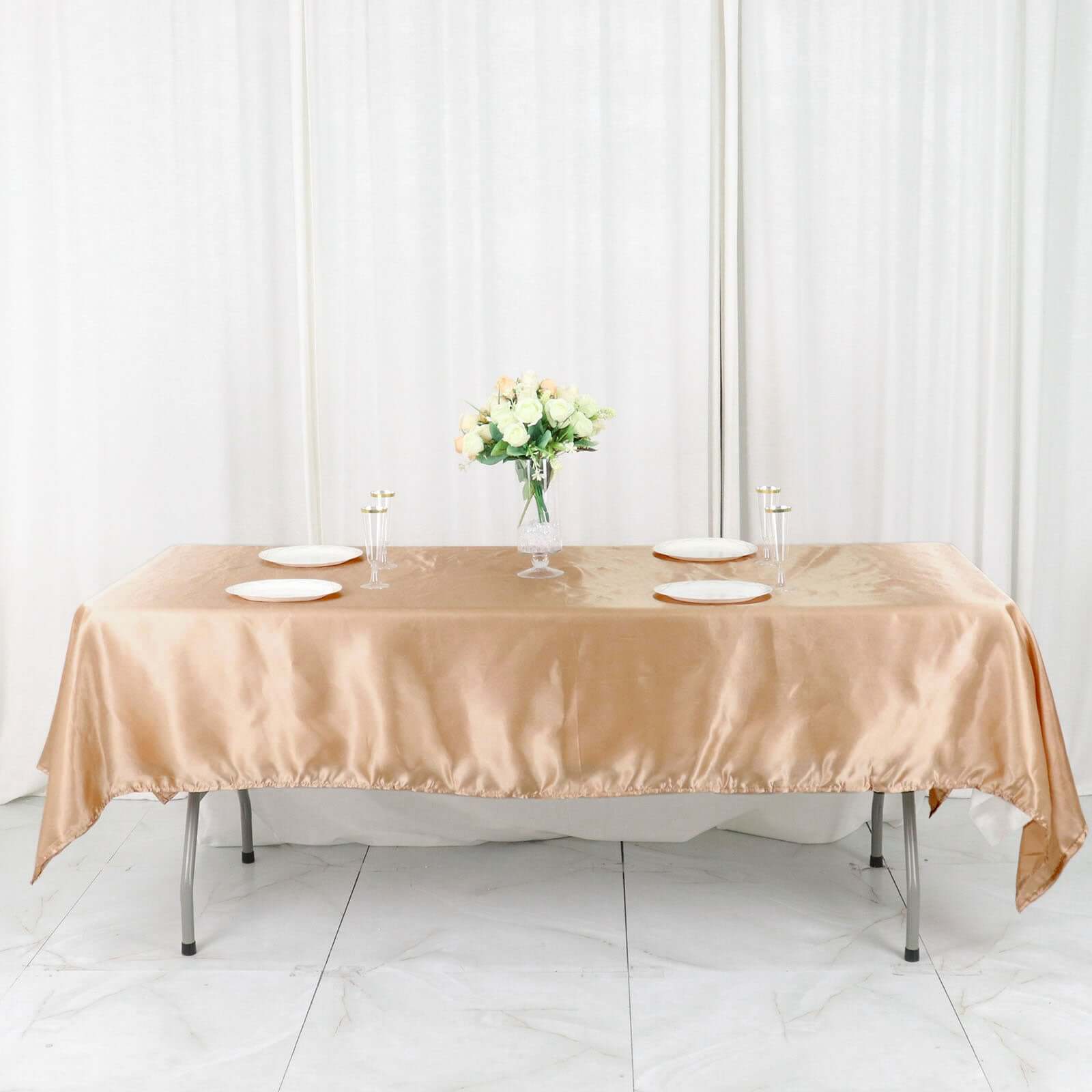 Satin Rectangular 60"x102" Tablecloth Nude - Smooth and Lustrous Table Cover