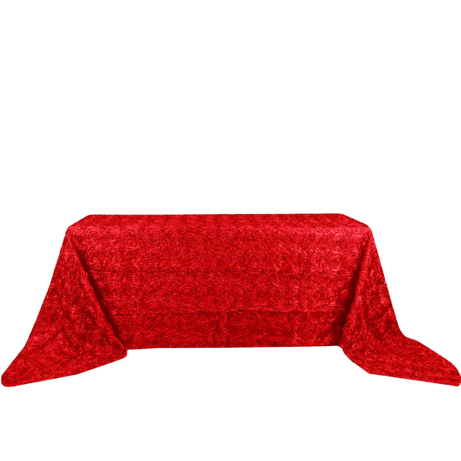 Satin 90"x156" Rectangle Tablecloth Red - Grandiose 3D Rosette Table Cover with Seamless Finish