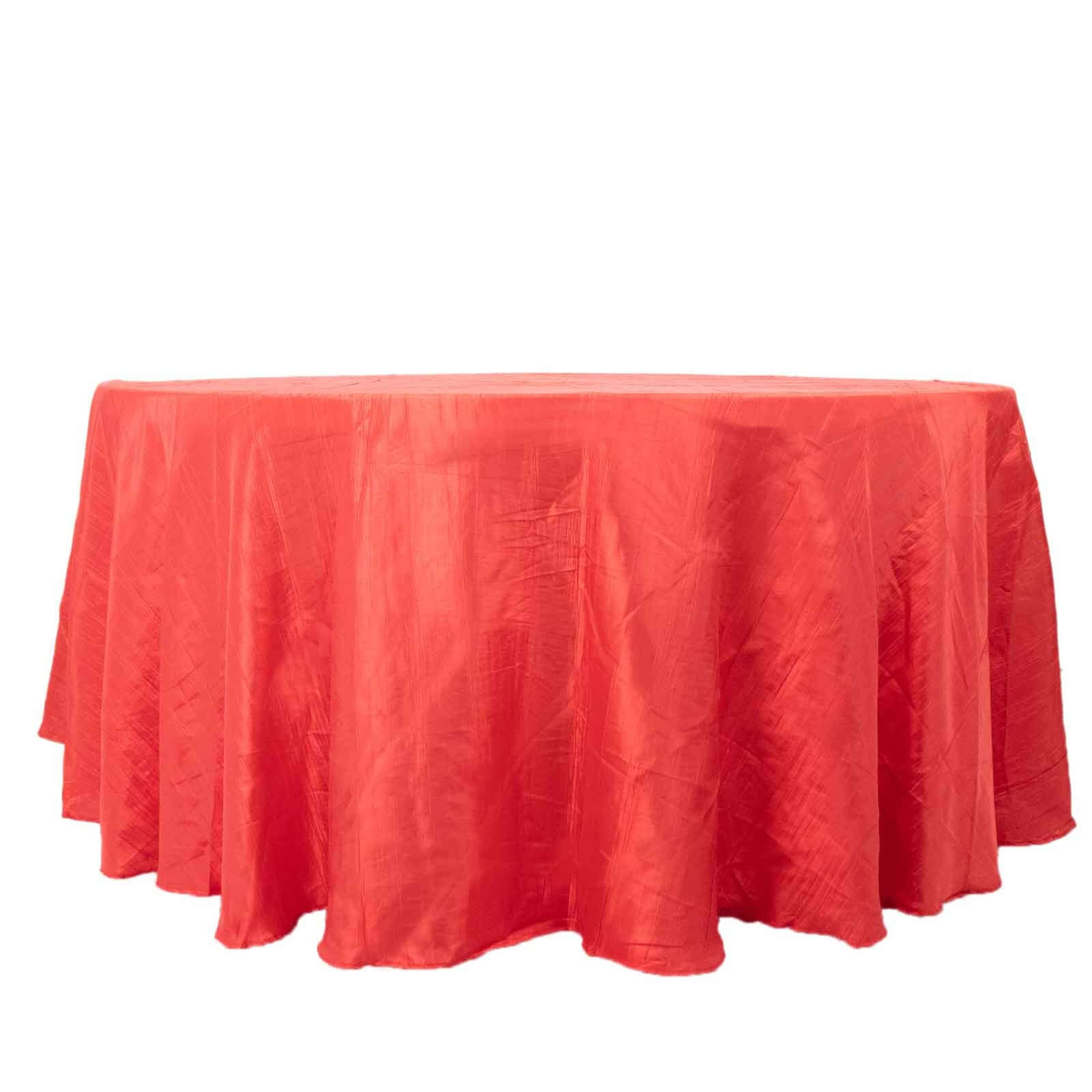 Taffeta 120" Round Tablecloth Red - Seamless Accordion Crinkle Table Cover