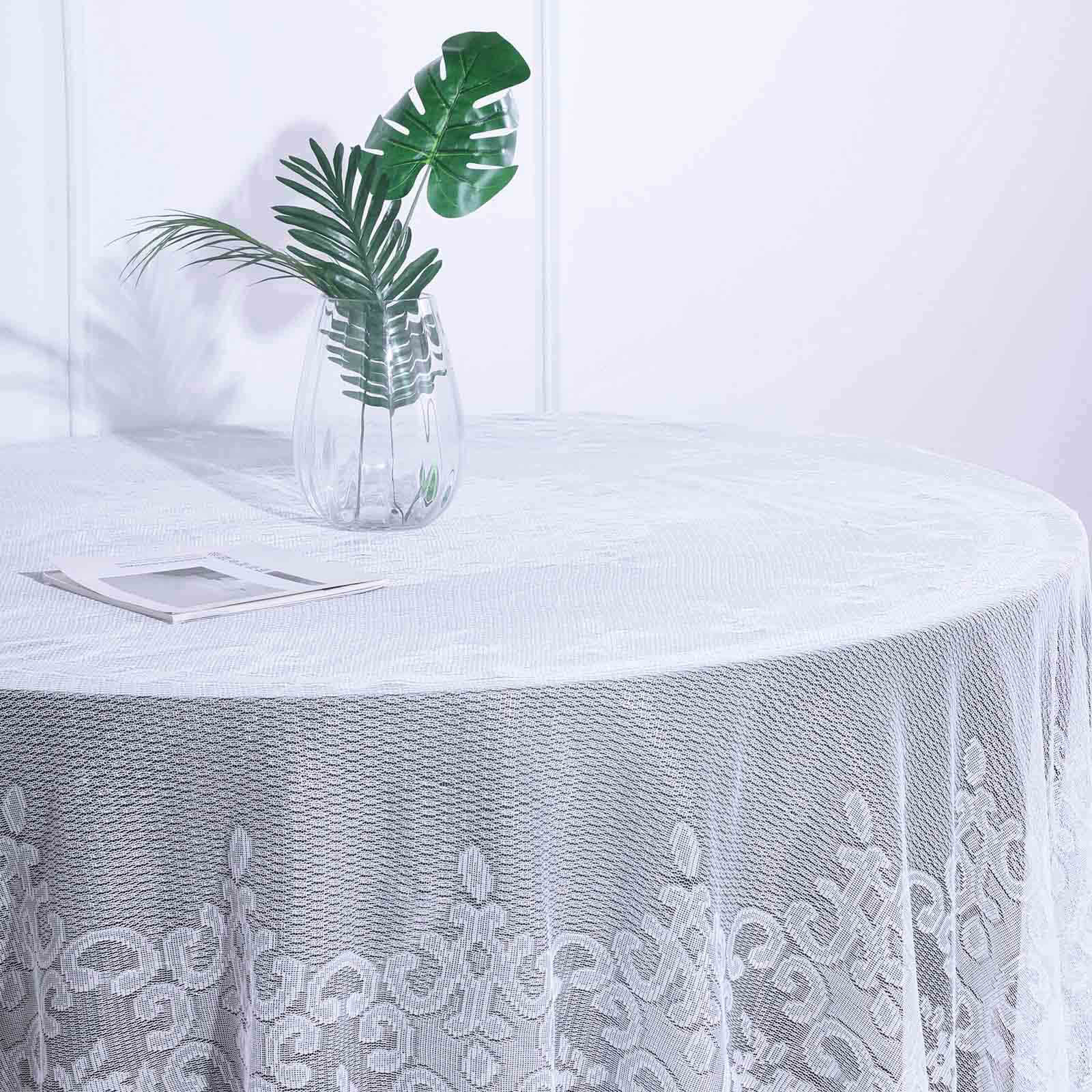 Lace 108" Round Tablecloth White - Premium Design for Formal Table Settings