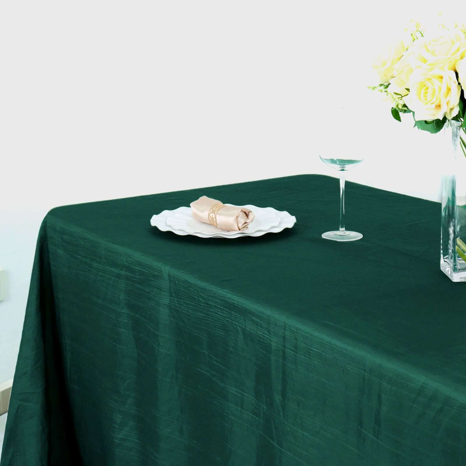 Taffeta 90"x132" Rectangle Tablecloth Hunter Emerald Green - Seamless Accordion Crinkle Table Cover