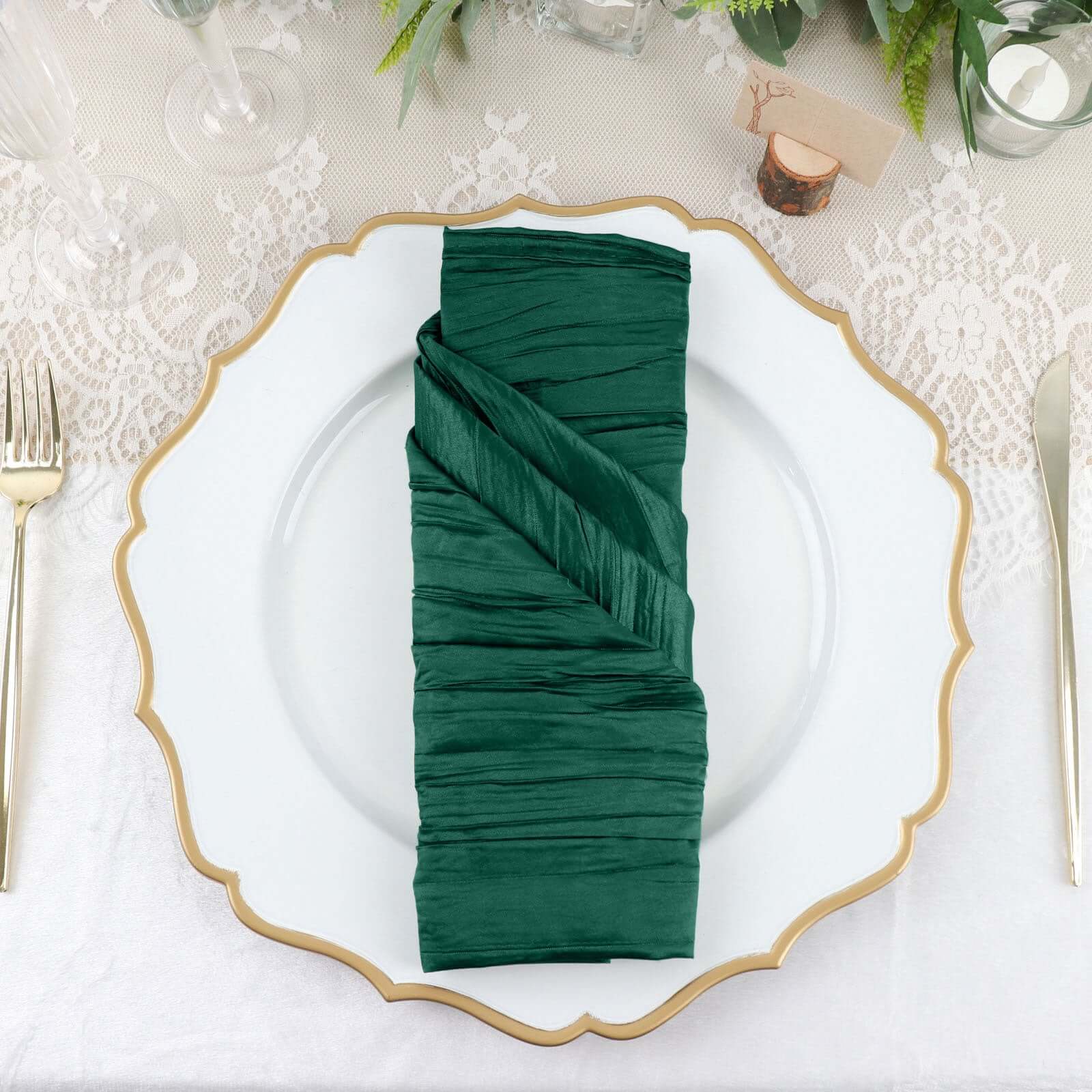 5 Pack Taffeta 20"x20" Napkins Hunter Emerald Green - Accordion Crinkle Dinner Napkins