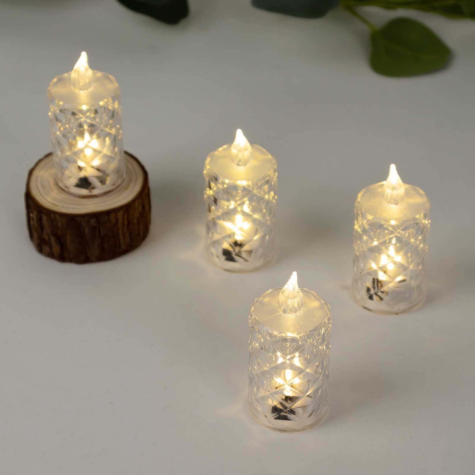 12-Pack LED Flameless Decorative Lighting Diamond Cut Warm White - Battery Operated Tealight Candles 3"