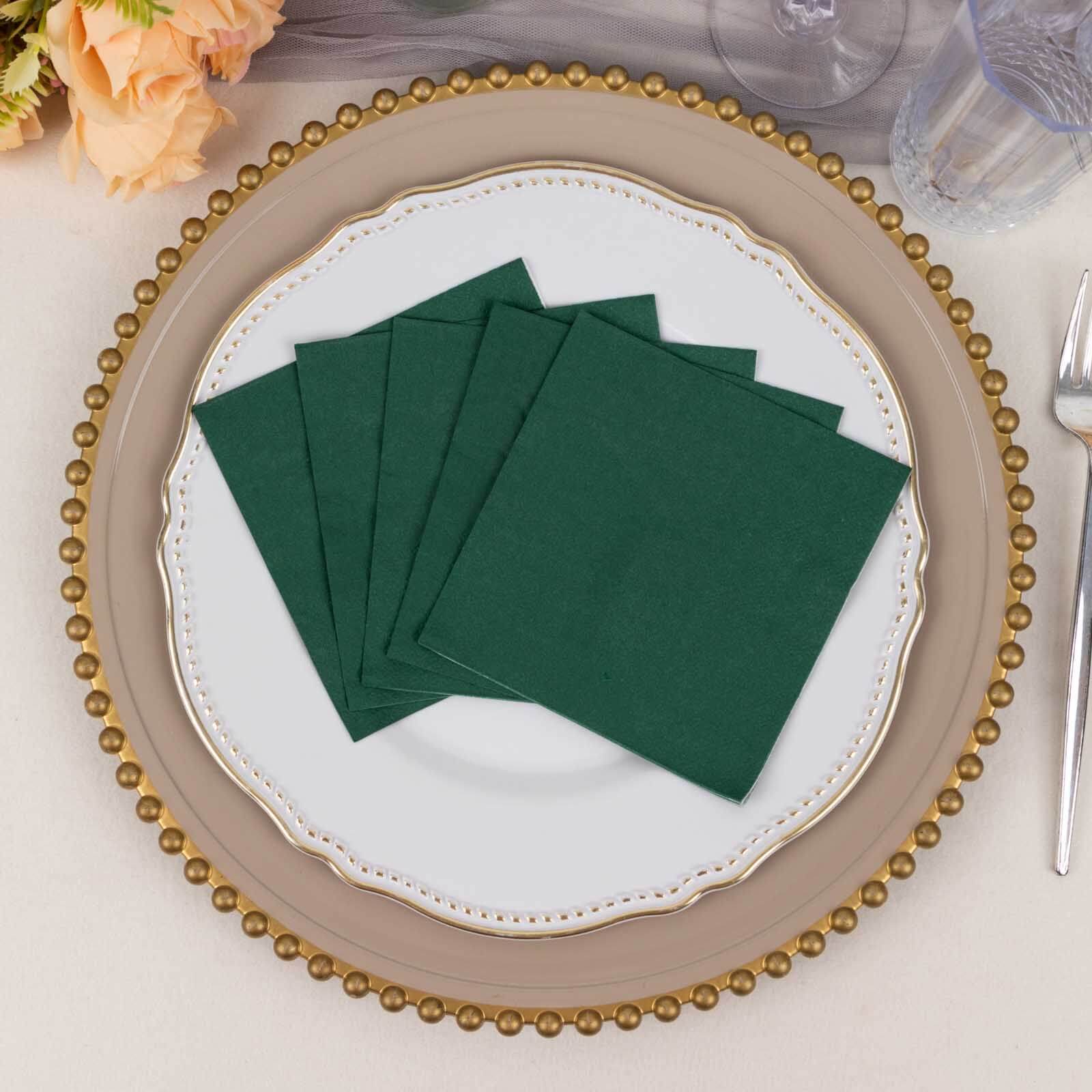 50-Pack Paper Beverage Napkins Hunter Emerald Green - 2 Ply Disposable Soft 18GSM Cocktail Napkins 5"x5"