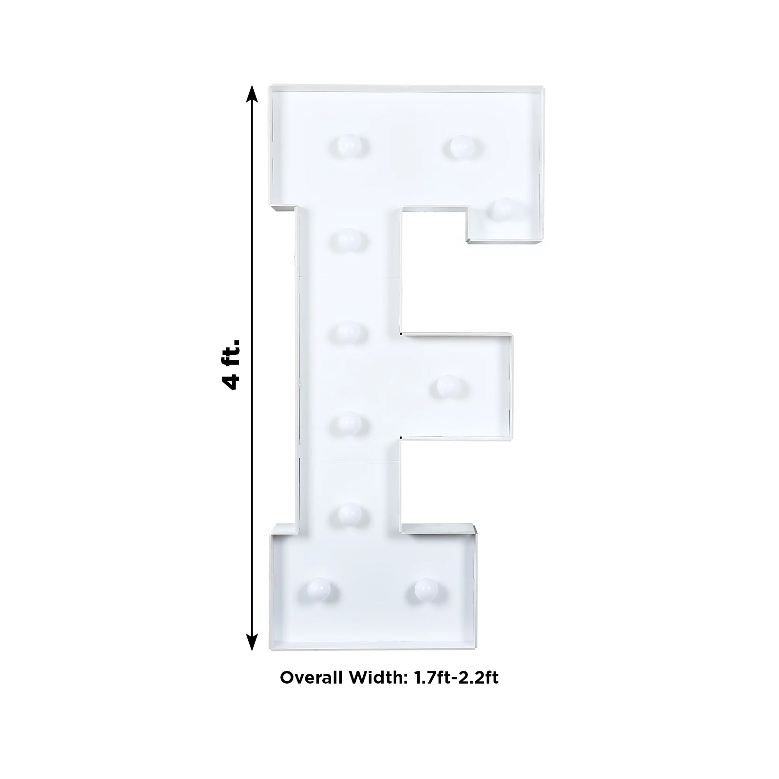 Giant LED Marquee Light Up Letter "F", White 4ft Pre-Cut Foam Board with 10 Warm White Battery Operated LEDs, Glue Gun and Sticks