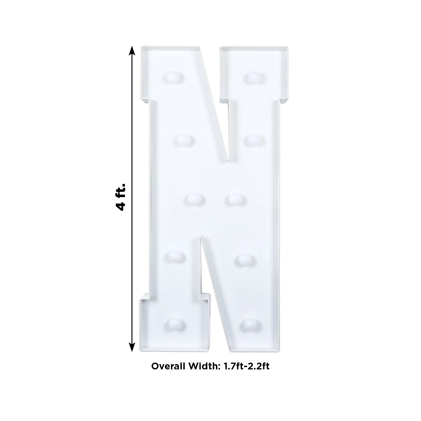Giant LED Marquee Light Up Letter "N", White 4ft Pre-Cut Foam Board with 10 Warm White Battery Operated LEDs, Glue Gun and Sticks