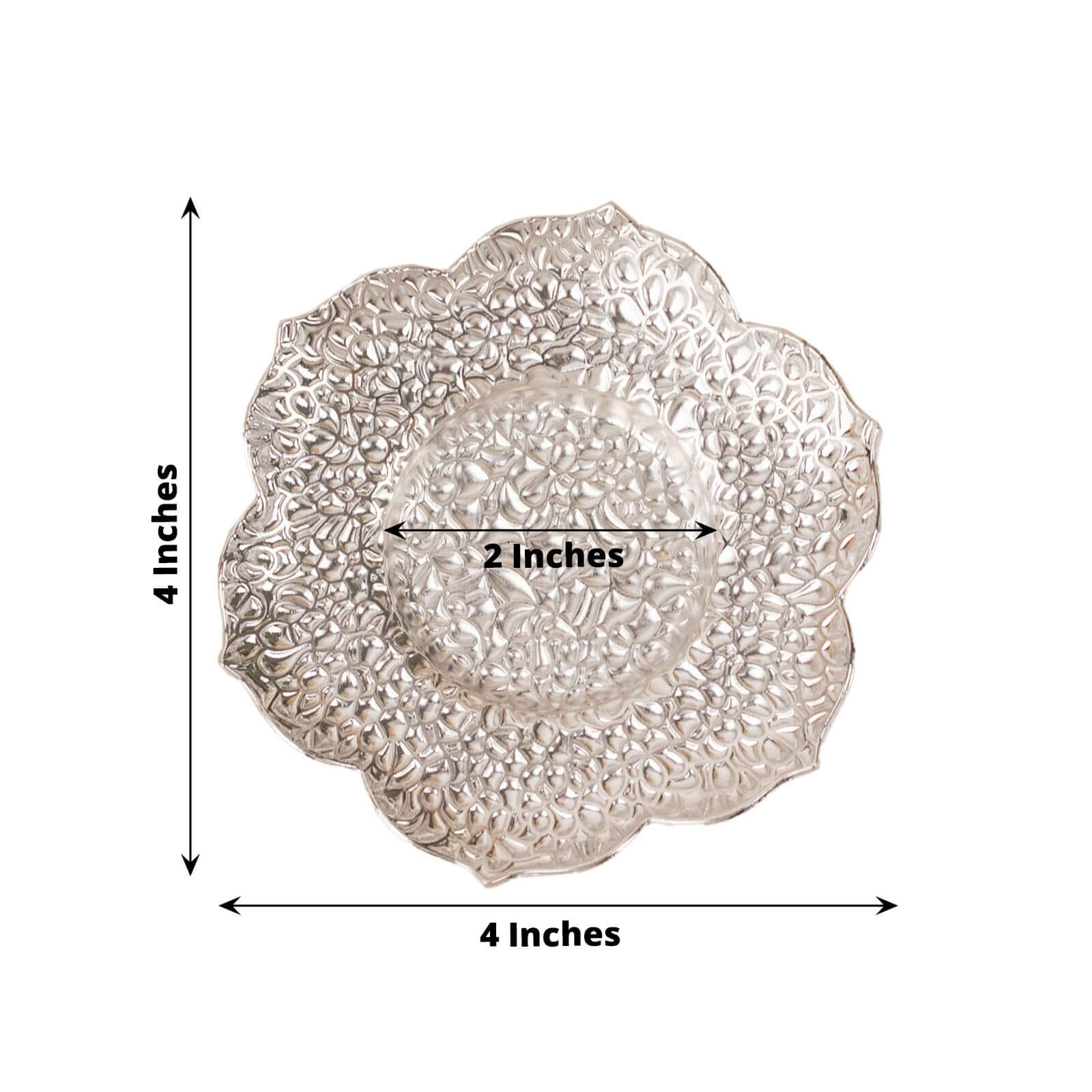 3-Pack Metal Votive Candle Holders Plum Blossom Design Shiny Silver - Vintage Mini Tea Cup Saucers 4"