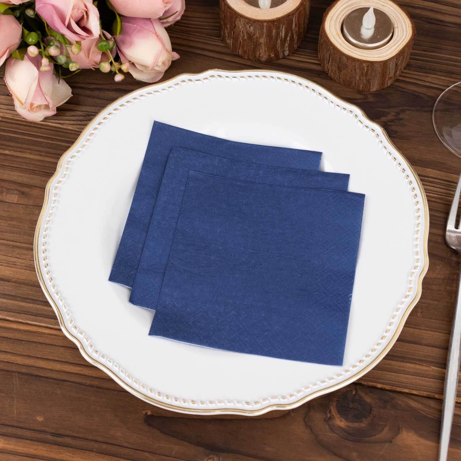50-Pack Paper Beverage Napkins Navy Blue - 2 Ply Disposable Soft 18GSM Cocktail Napkins 5"x5"