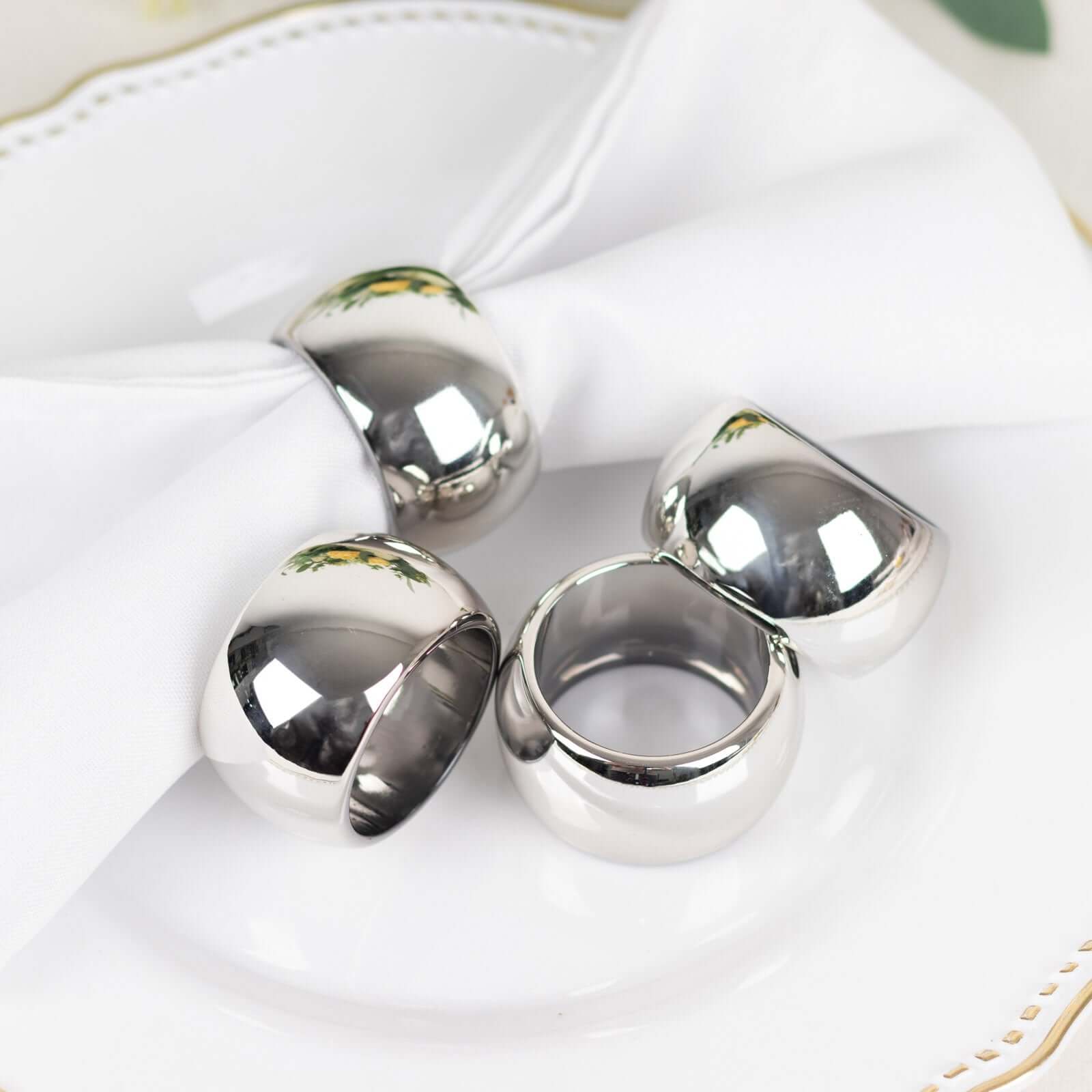 4 Pack Shiny Metallic Silver Acrylic Napkin Rings