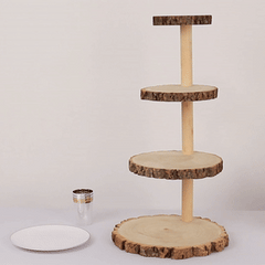 4-Tier Wooden Cupcake Tower Stand Rustic Natural Wood Slice Design - Farmhouse Style Dessert Display 29"