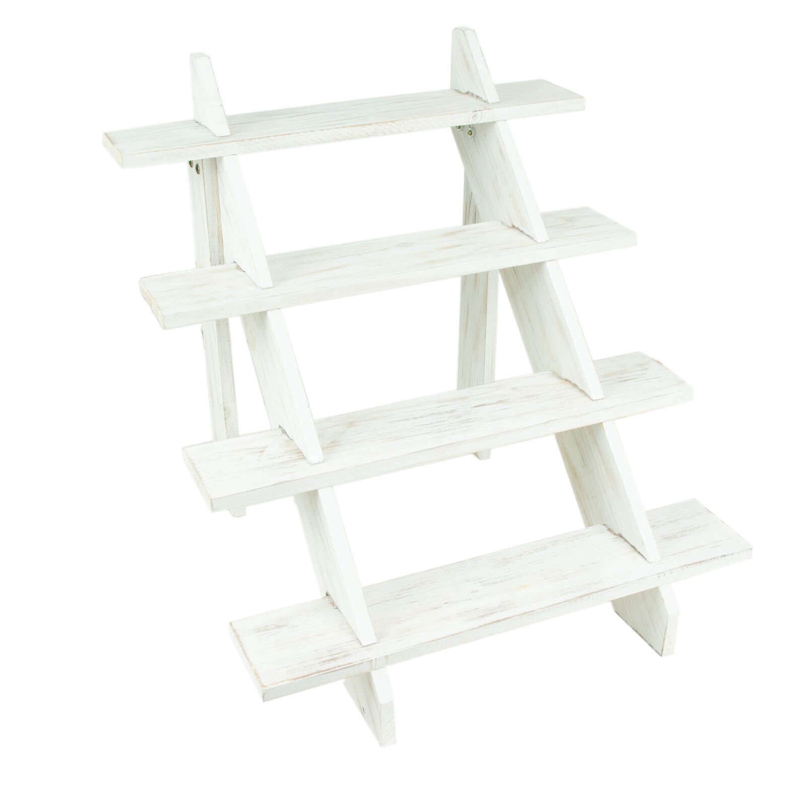4-Tier Wooden Ladder Shelf Whitewashed Rustic Design - Cascading Stair Step Dessert Display Cupcake Holder 21"