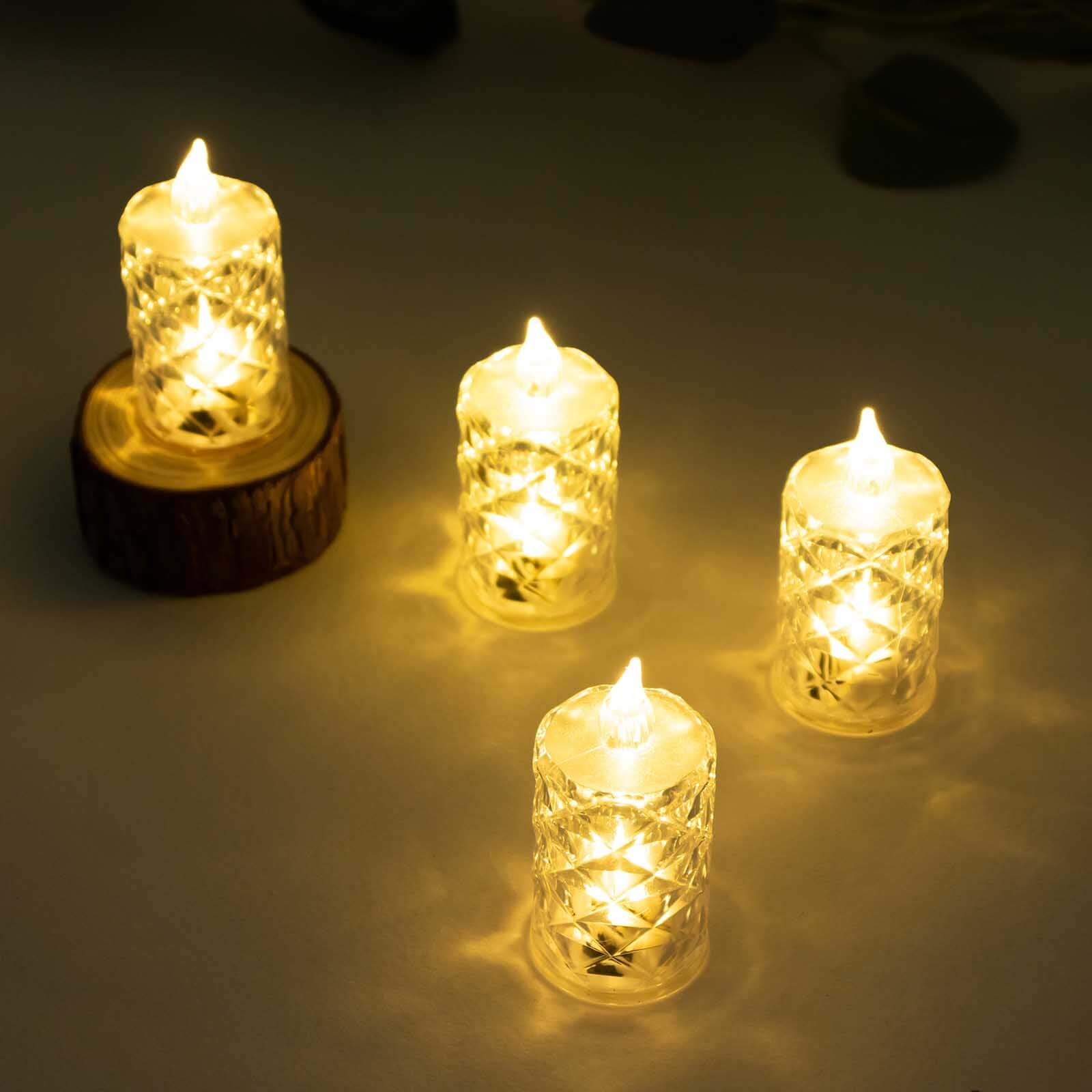 12-Pack LED Flameless Decorative Lighting Diamond Cut Warm White - Battery Operated Tealight Candles 3"