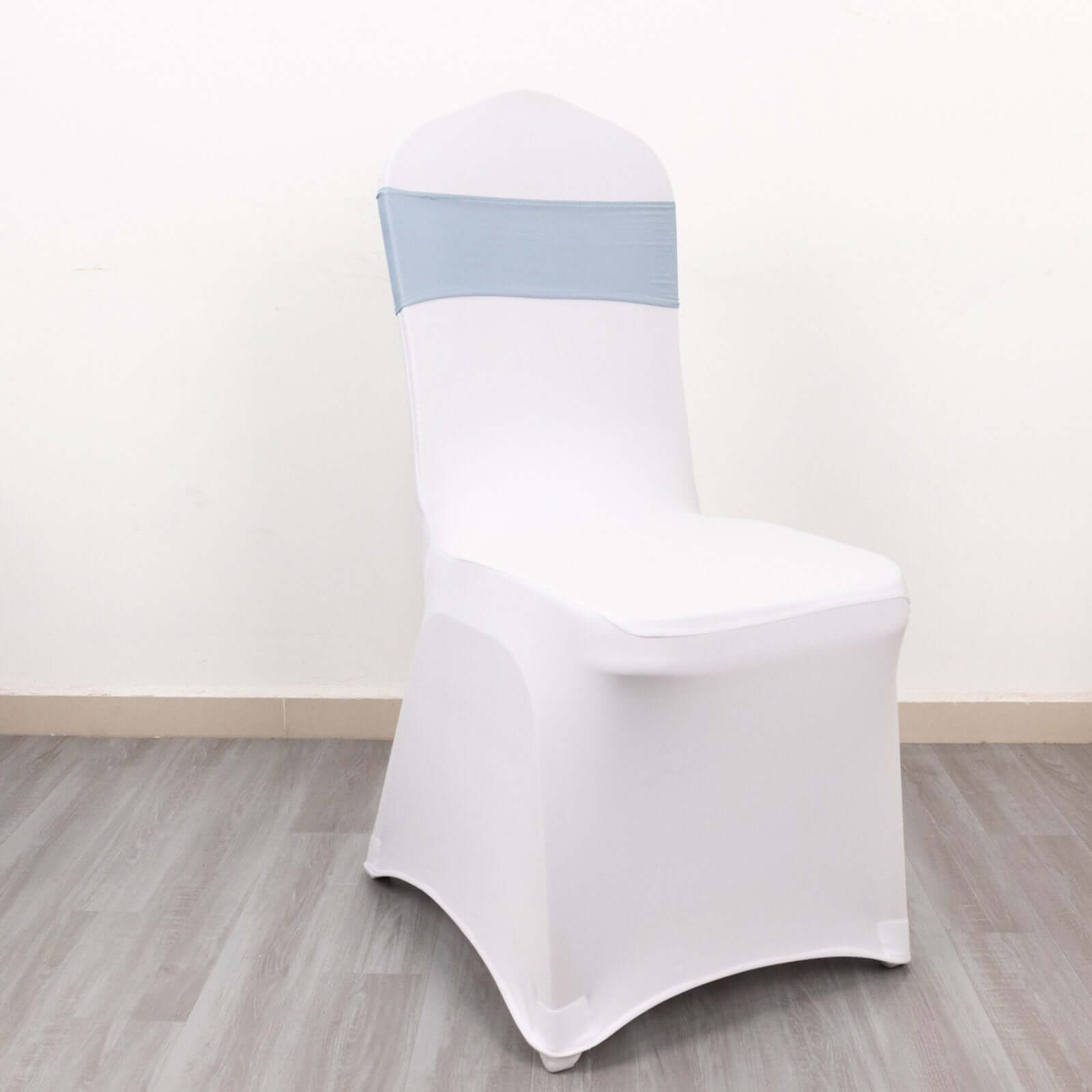 5 Pack Spandex Chair Sashes Dusty Blue with Gold Rhinestone Buckles - Reusable Four-Way Stretch Sash Bands 5"x14"