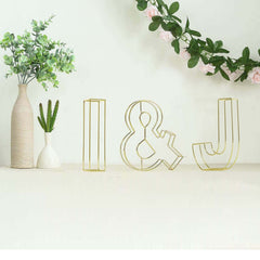 8" Tall Gold Freestanding 3D Decorative Wire Letter, Wedding Centerpiece - I
