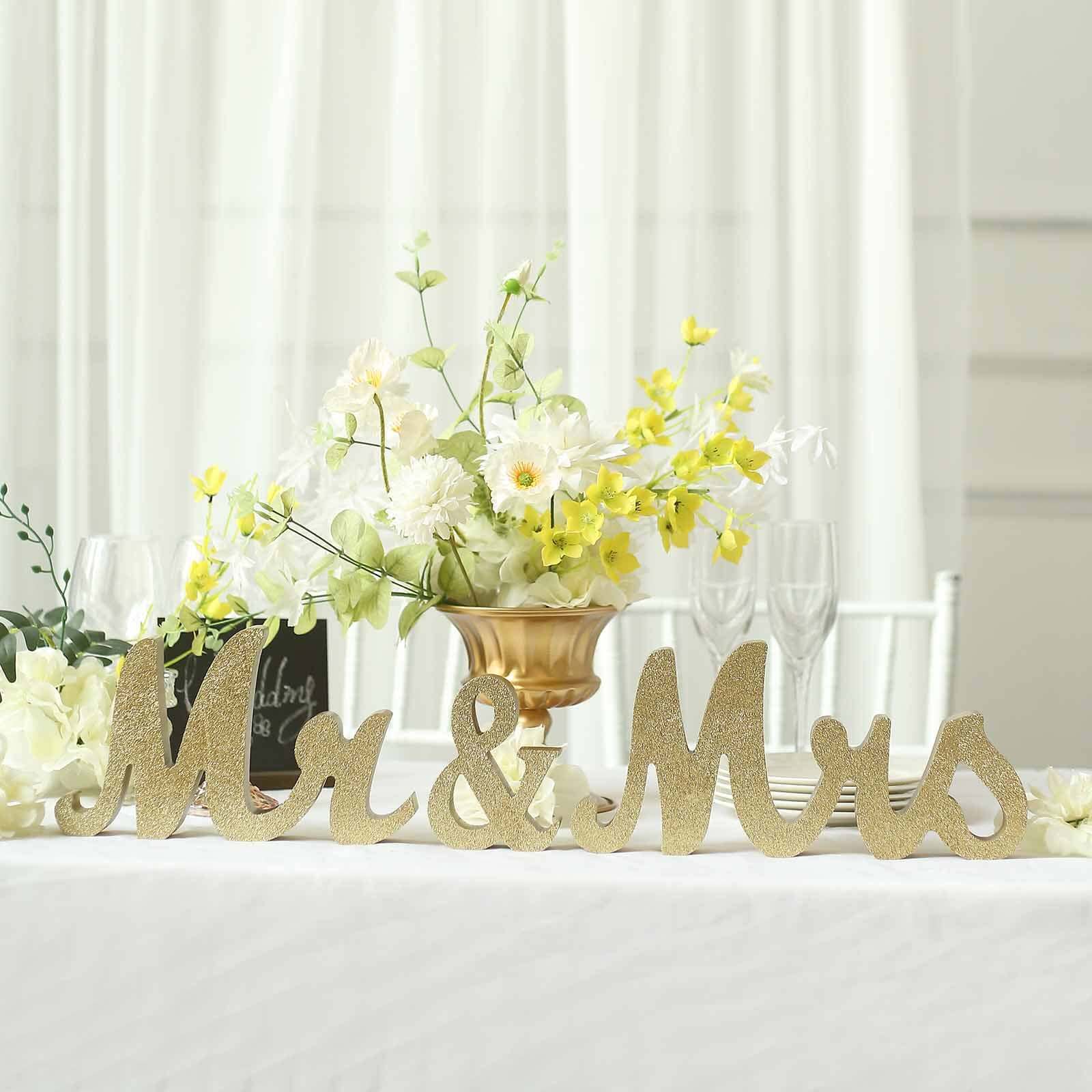 Wooden "Mr & Mrs" Freestanding Letters Gold Glittered - Rustic Glam Wedding Table Display Signs