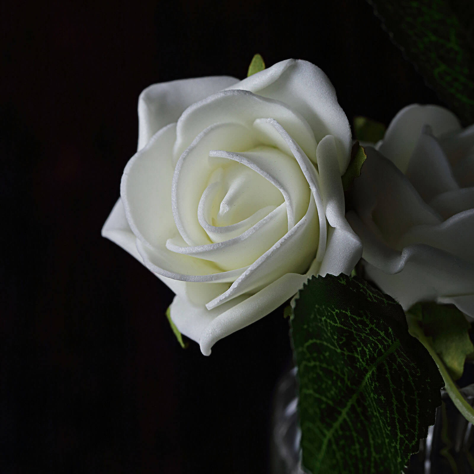 24 Roses 2" Ivory Artificial Foam Flowers With Stem Wire and Leaves