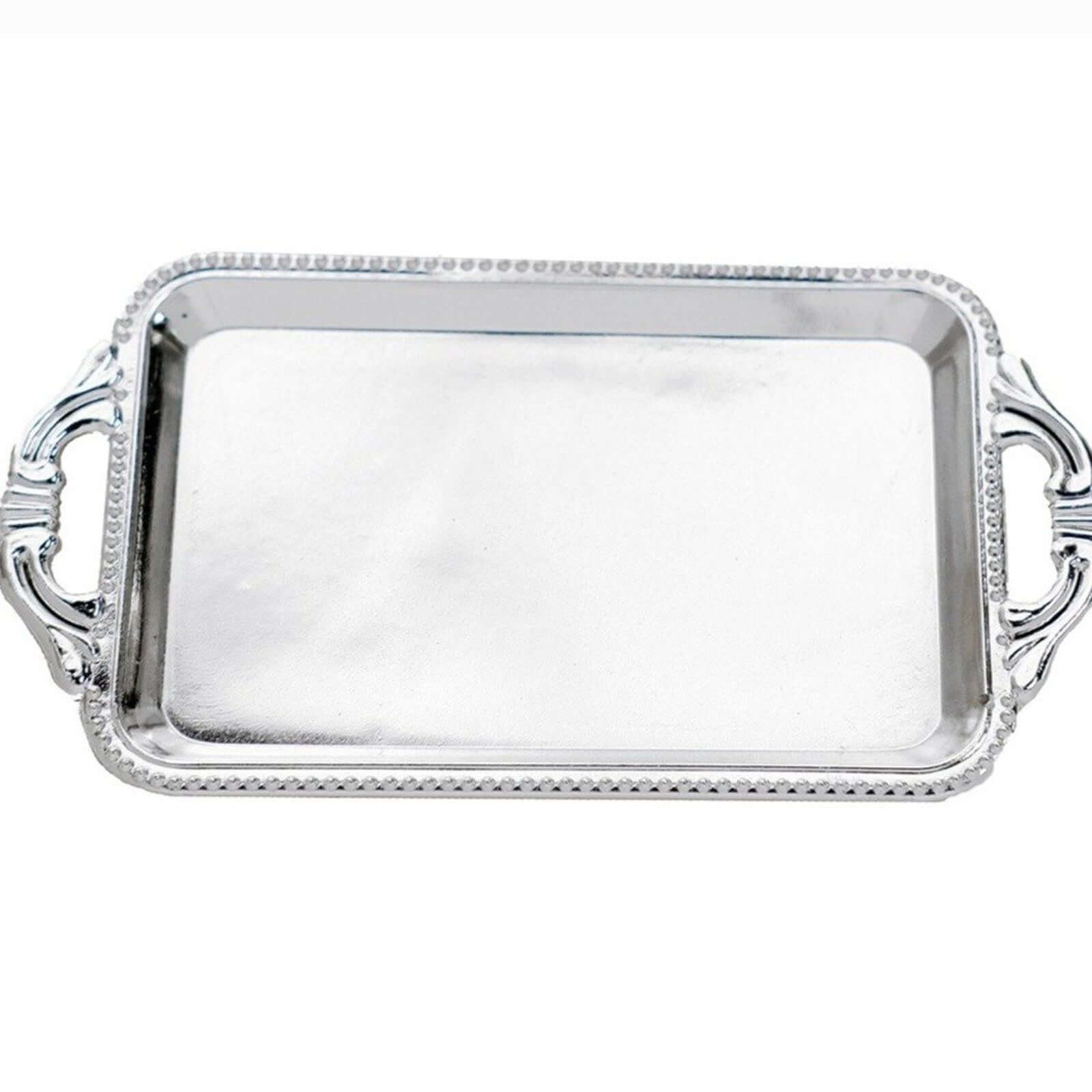 12-Pack Display Trays Party Favor Rectangular Design Silver - Mini Serving Platters for Candy and Desserts 4"