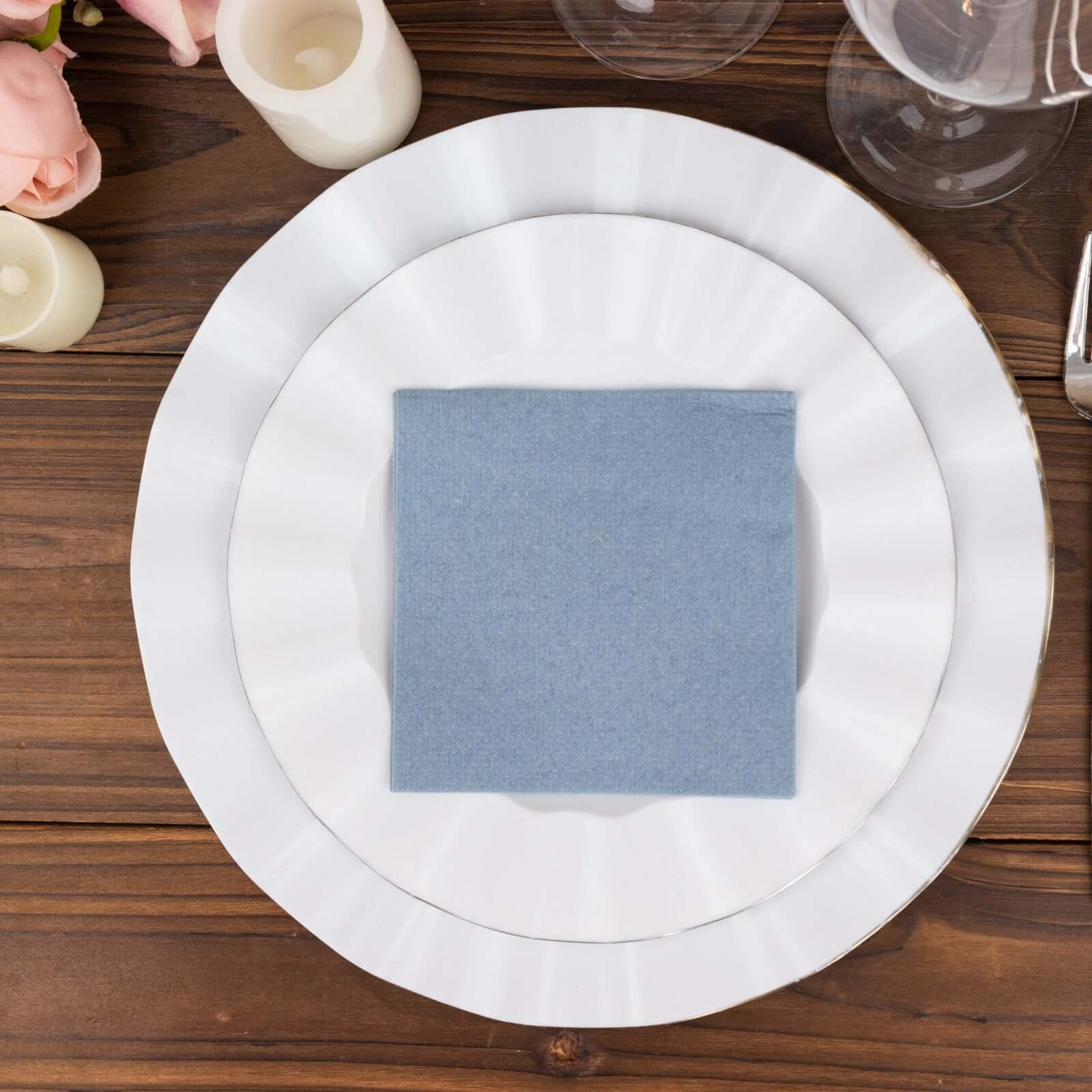 20 Pack Linen-Like Paper 5"x5" Napkins Dusty Blue - Highly Absorbent Airlaid Napkins