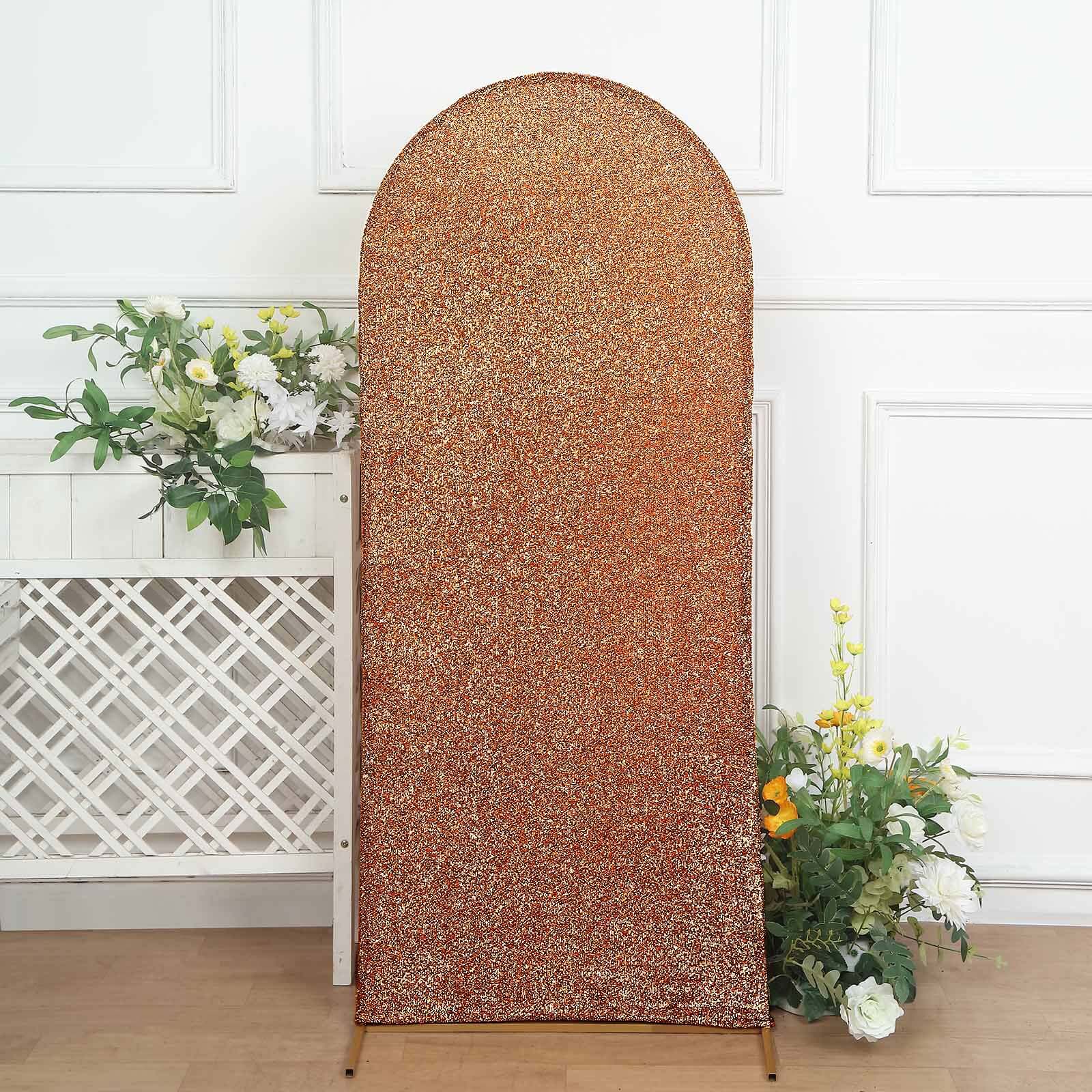 5ft Antique Gold Shimmer Tinsel Spandex Chiara Backdrop Stand Cover For Fitted Round Top Wedding Arch