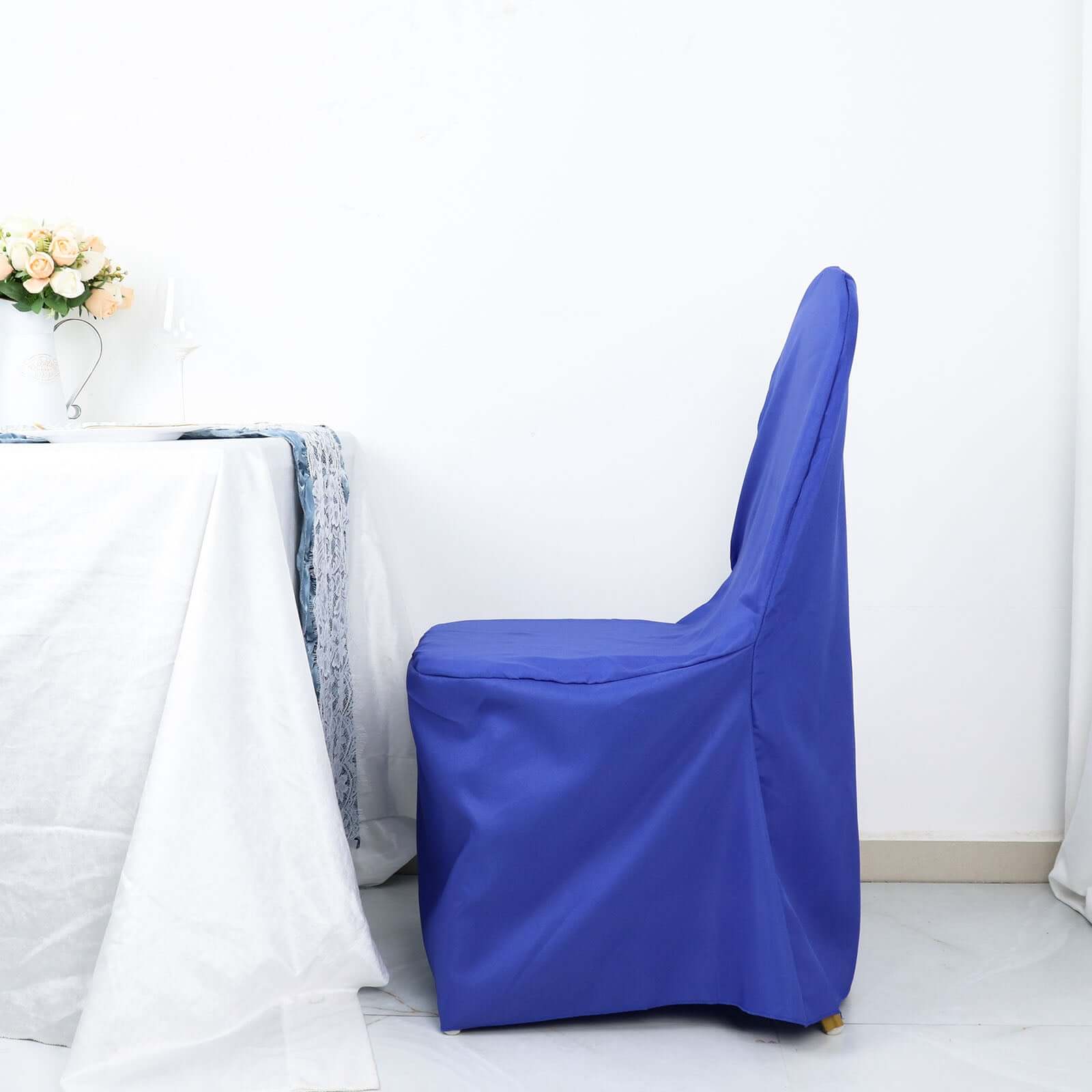 Polyester Slip On Banquet Chair Covers Royal Blue - Stain-Resistant Reusable Durable Fabric