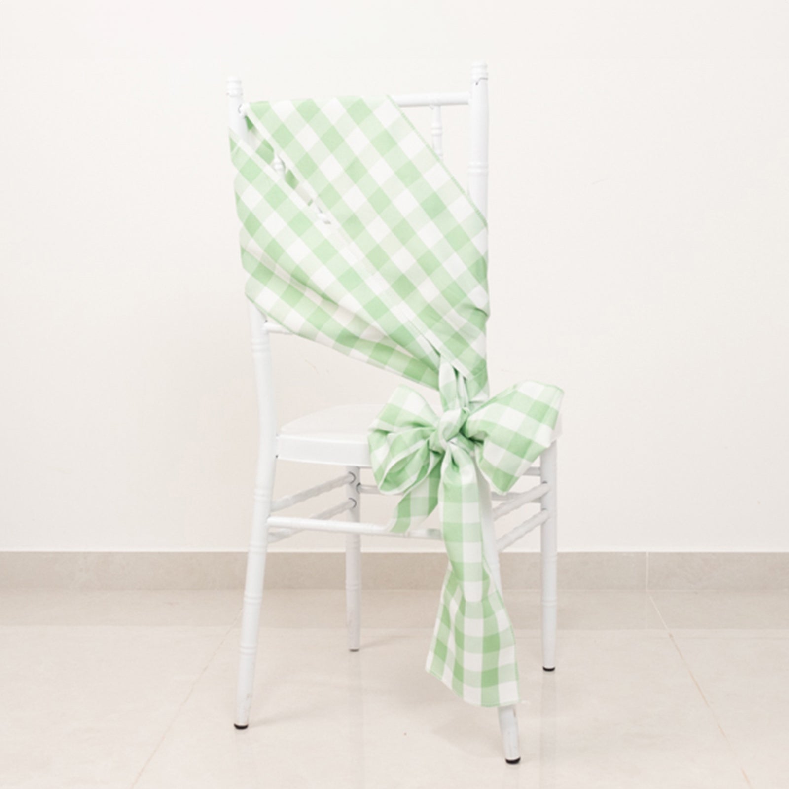 5 Pack Polyester Chair Sashes Sage Green/White Buffalo Plaid - Durable & Reusable Chair Bows 6"x108"