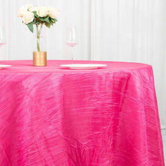 Taffeta 120" Round Tablecloth Fuchsia - Seamless Accordion Crinkle Table Cover