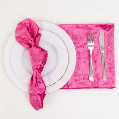 5 Pack Premium Crushed Velvet 20"x20" Napkins Fuchsia - Rich & Textured Finish Dinner Napkins