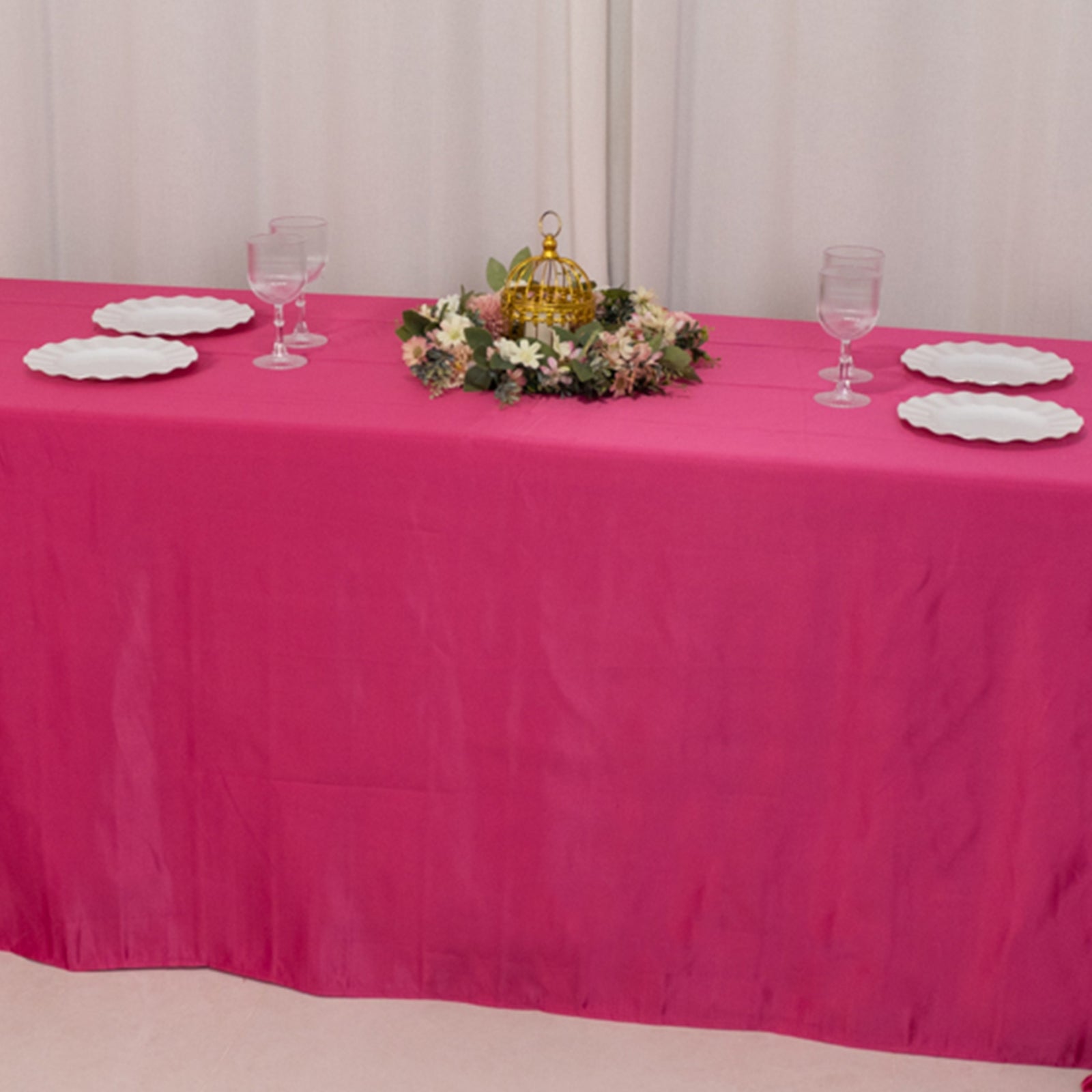 Lamour Satin 90"x156" Rectangle Tablecloth Fuchsia - Luxurious, Soft Seamless Table Cover
