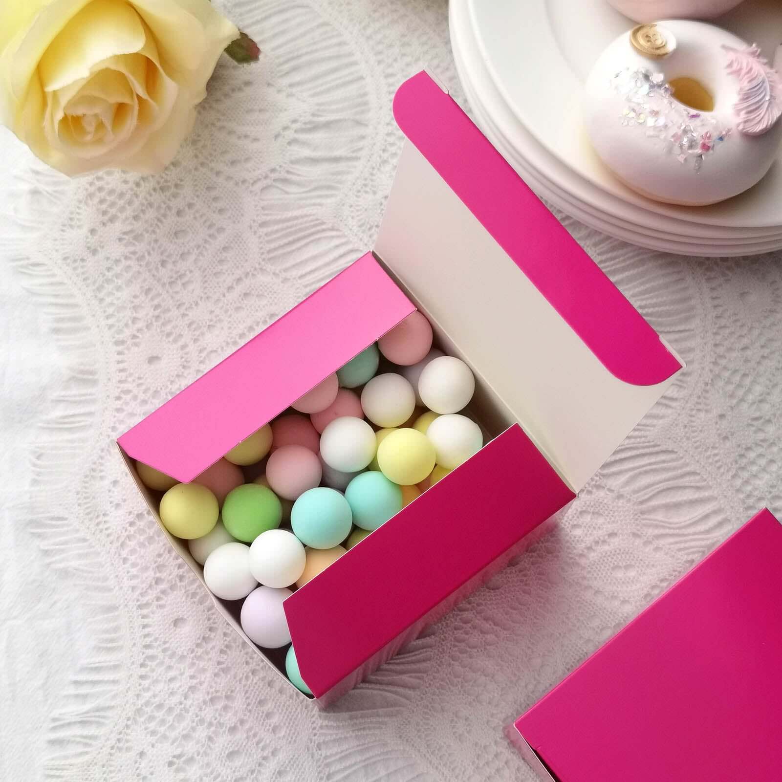 100 Pack 4"x4"x2" Fuchsia Cake Cupcake Party Favor Gift Boxes, DIY