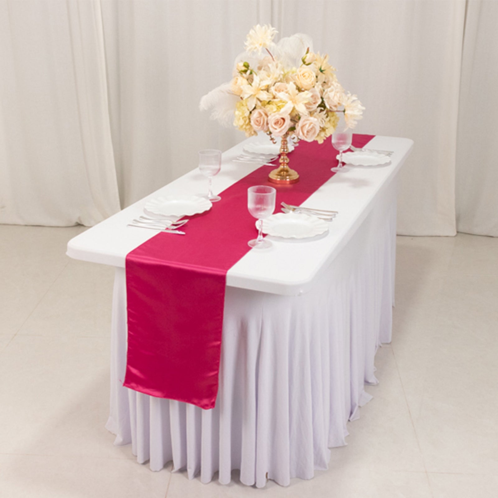 Lamour Satin 12"x108" Table Runner Fuchsia - Smooth & Lustrous Finish