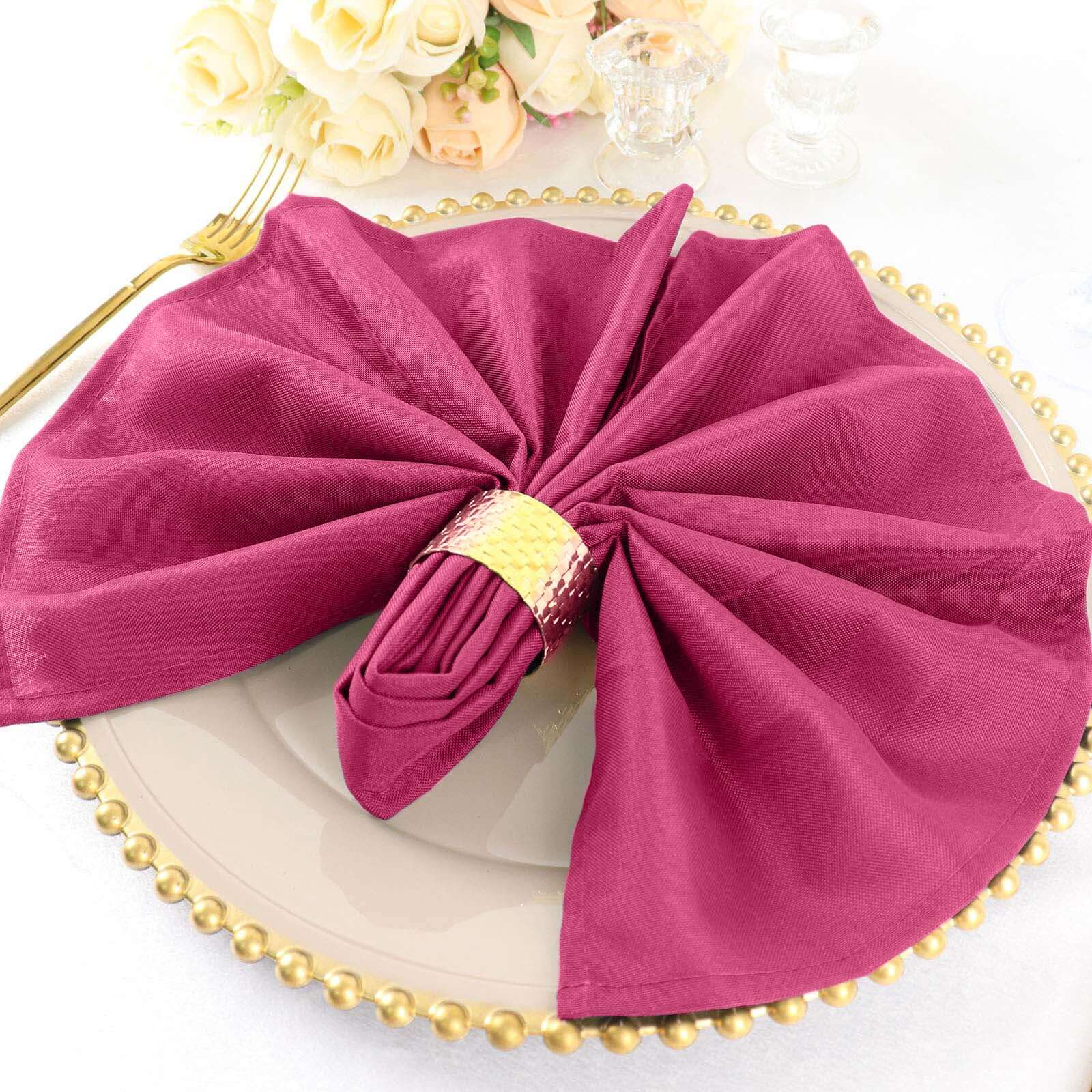 5 Pack Polyester 20"x20" Napkins Fuchsia - Wrinkle Resistant & Easy Care Cloth Napkins