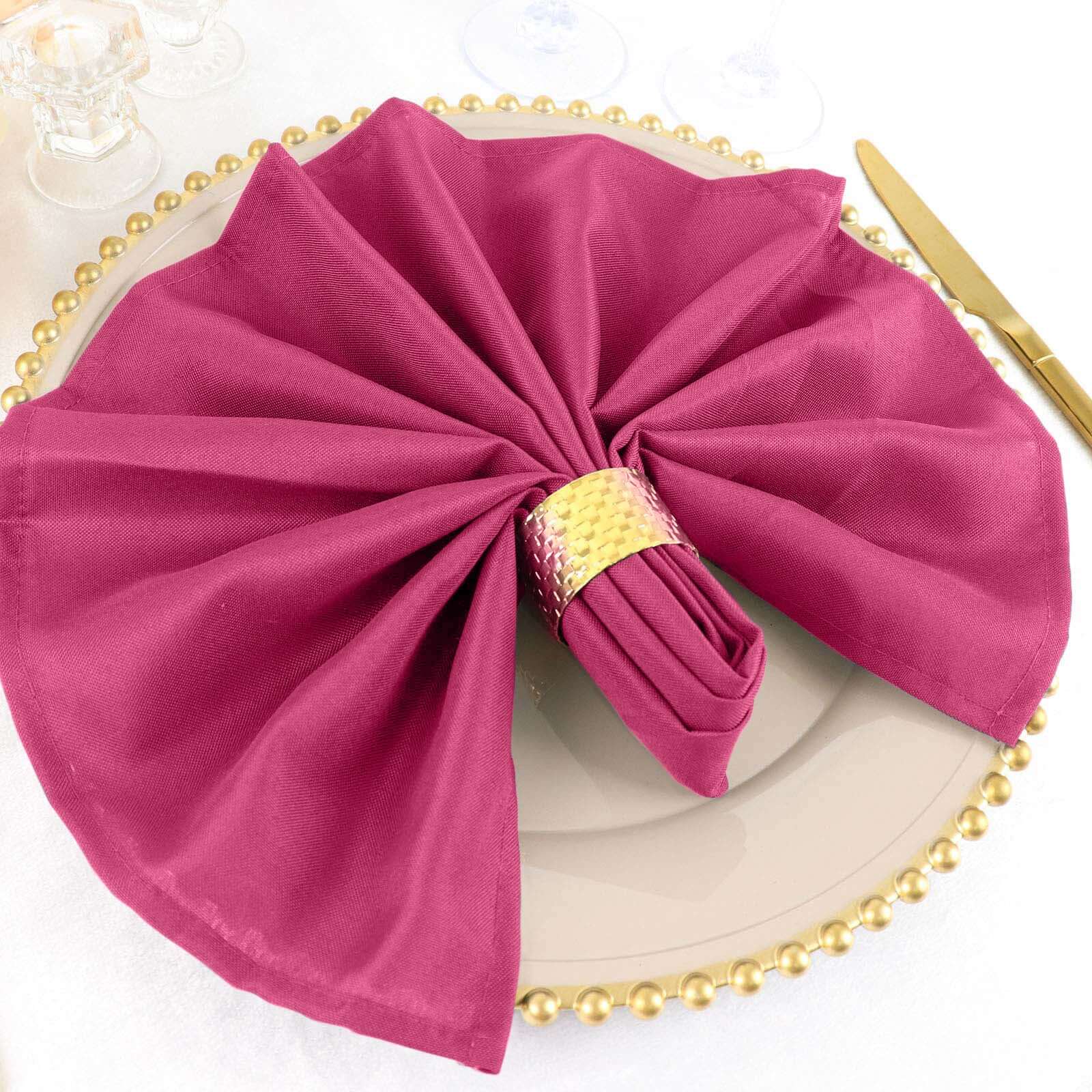5 Pack Polyester 20"x20" Napkins Fuchsia - Wrinkle Resistant & Easy Care Cloth Napkins