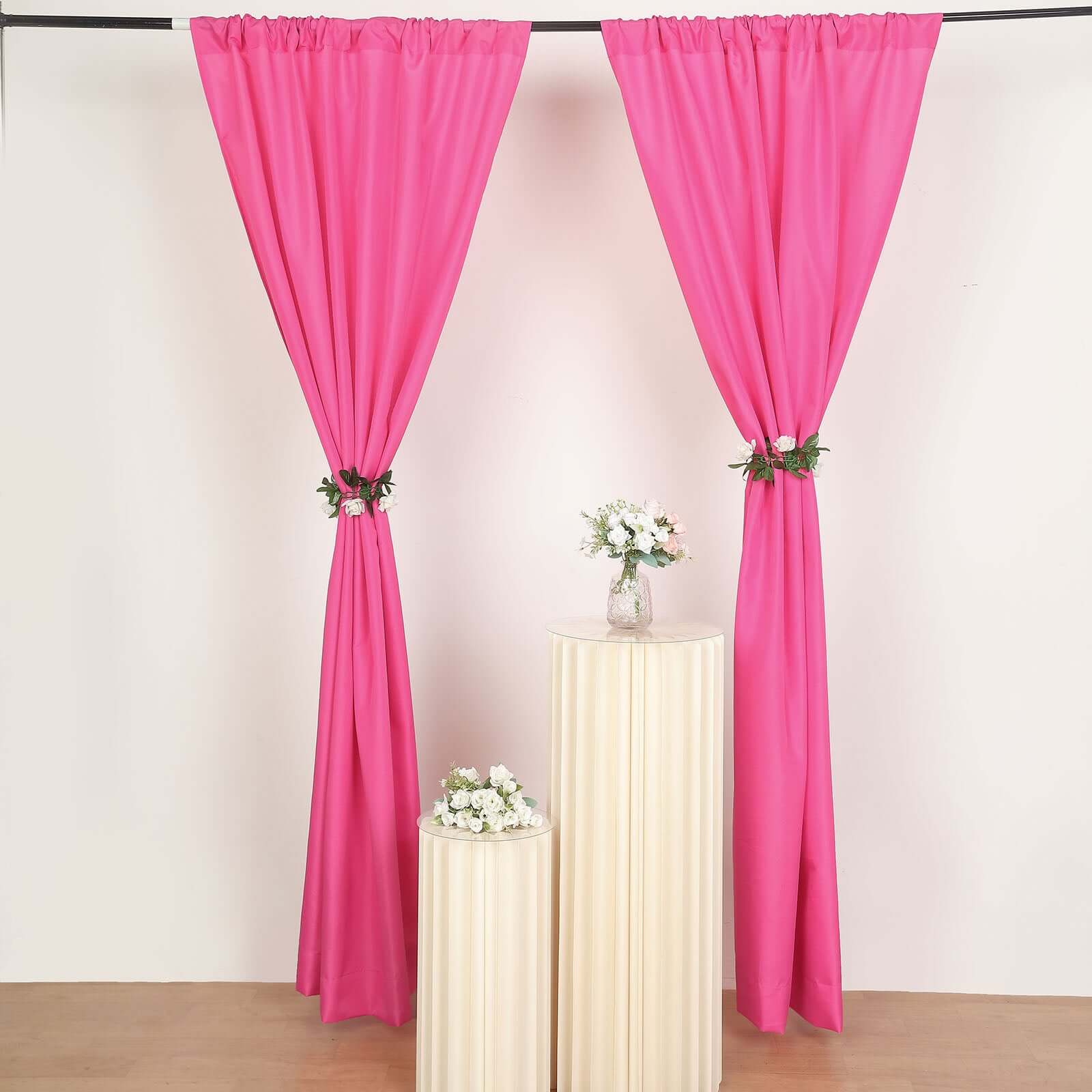 2 Pack Fuchsia Polyester Event Curtain Drapes, 10ftx8ft Backdrop Event Panels With Rod Pockets 130 GSM