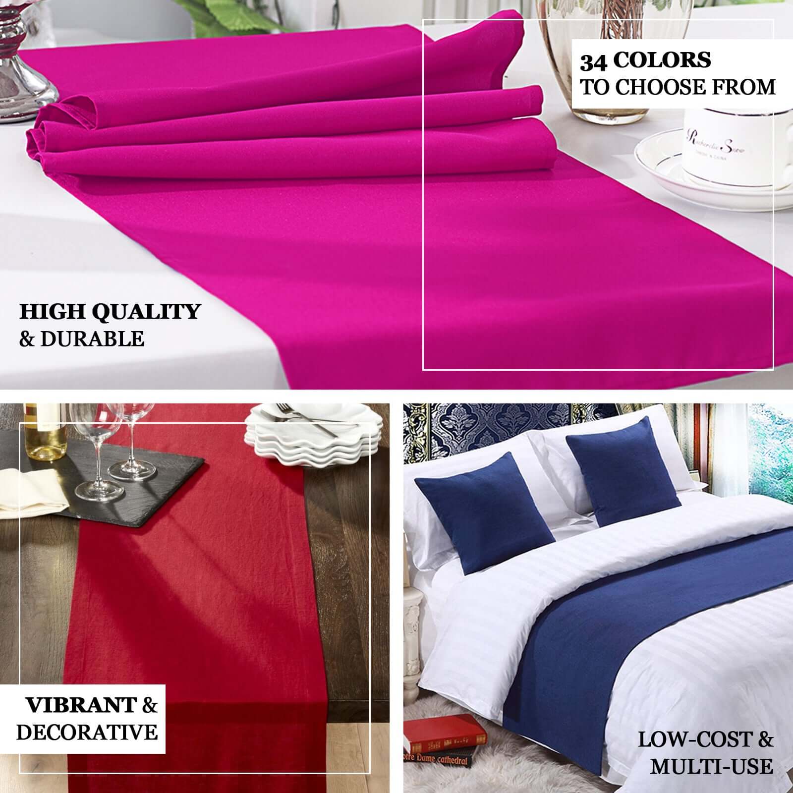 Polyester 12"x108" Table Runner Fuchsia - Durable & Wrinkle-Resistant Table Decor