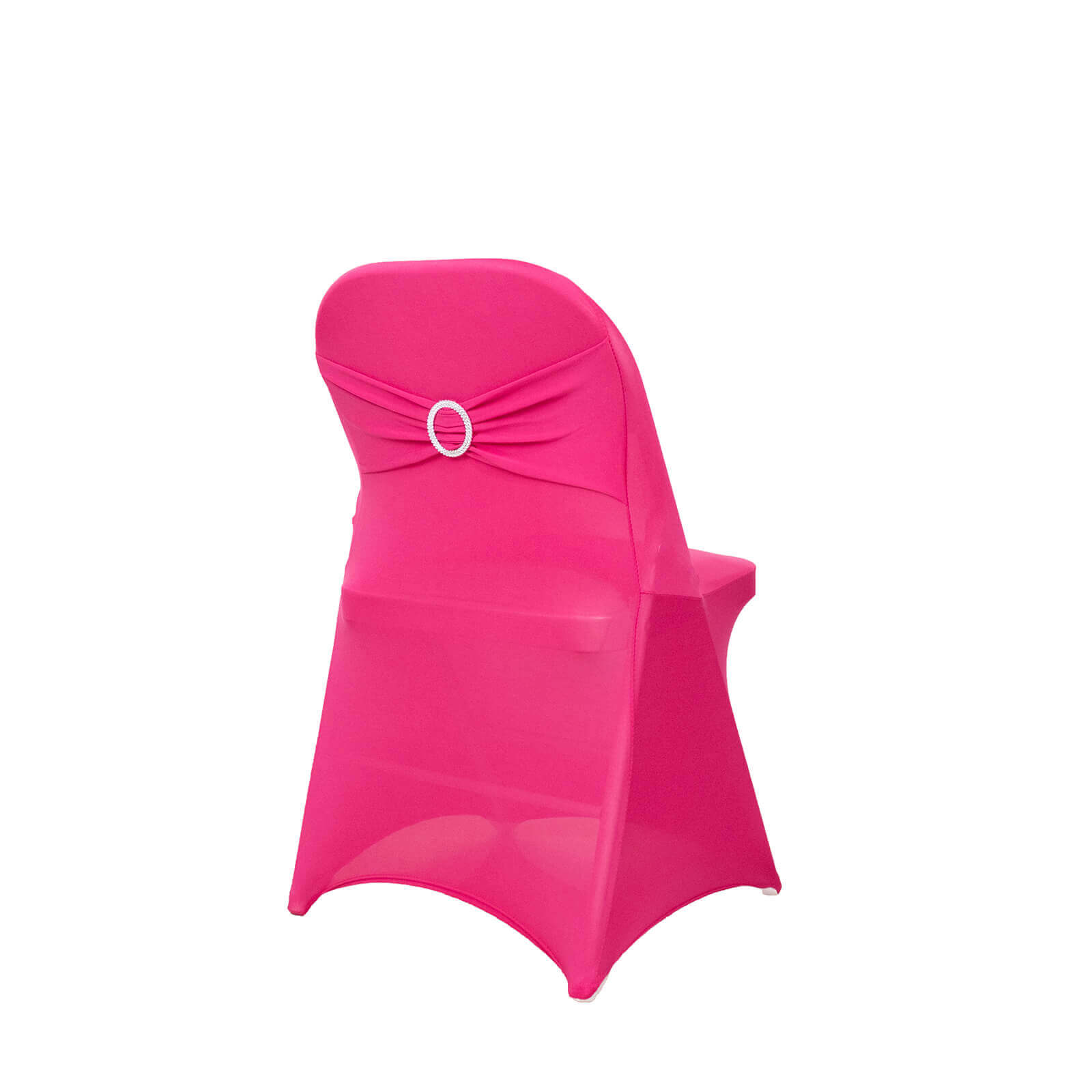 Stretch Spandex Chair Cover Fuchsia for Folding Chairs - Secure Fit Slipcover with Silver Rhinestone Buckled Sash Band