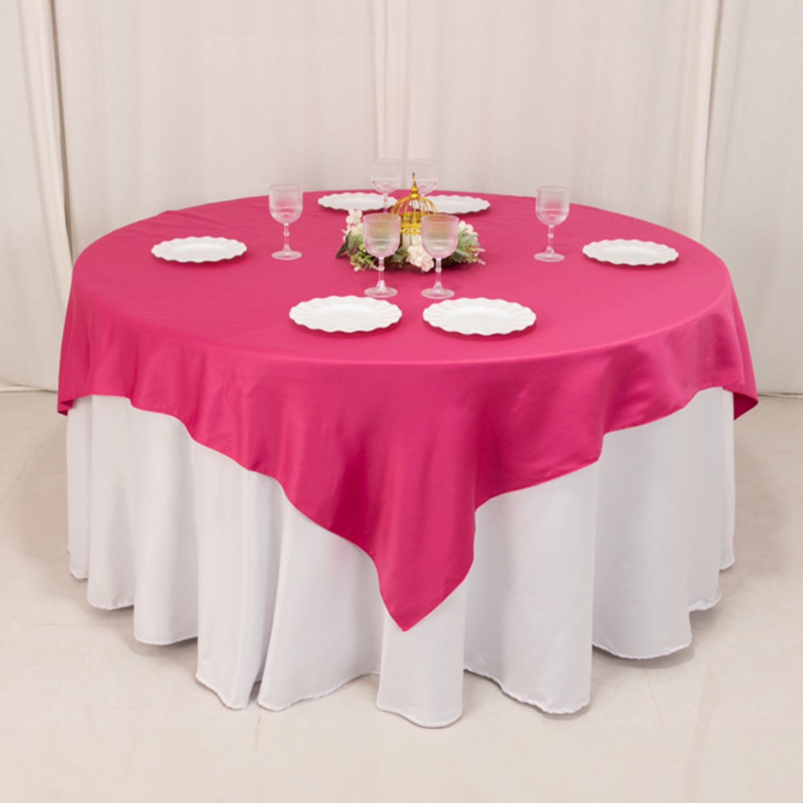 Lamour Satin 72"x72" Table Overlay Square Tablecloth Fuchsia - Smooth Finish Table Topper