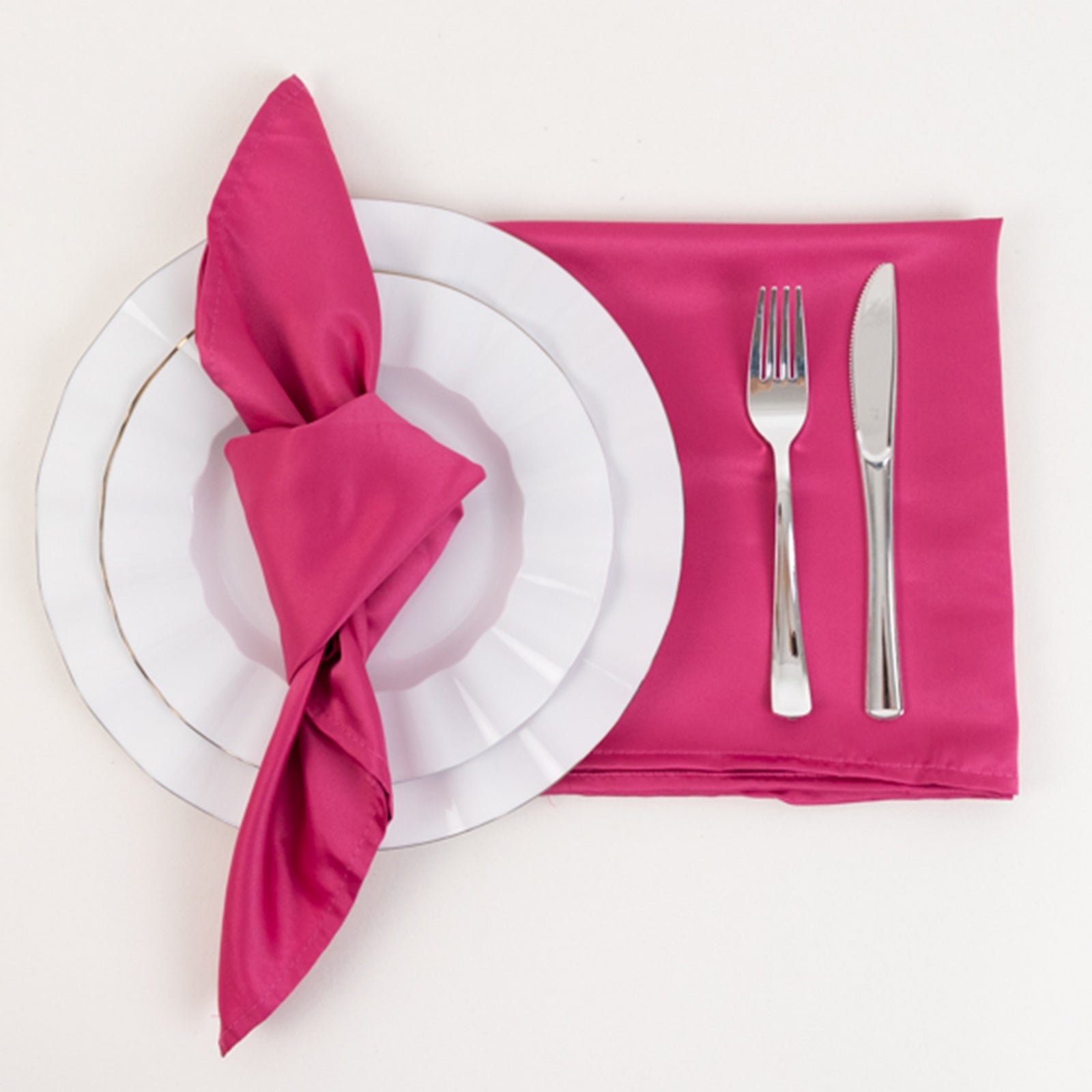 5 Pack Lamour Satin 20"x20" Napkins Fuchsia - Soft Matte Finish Dinner Napkins