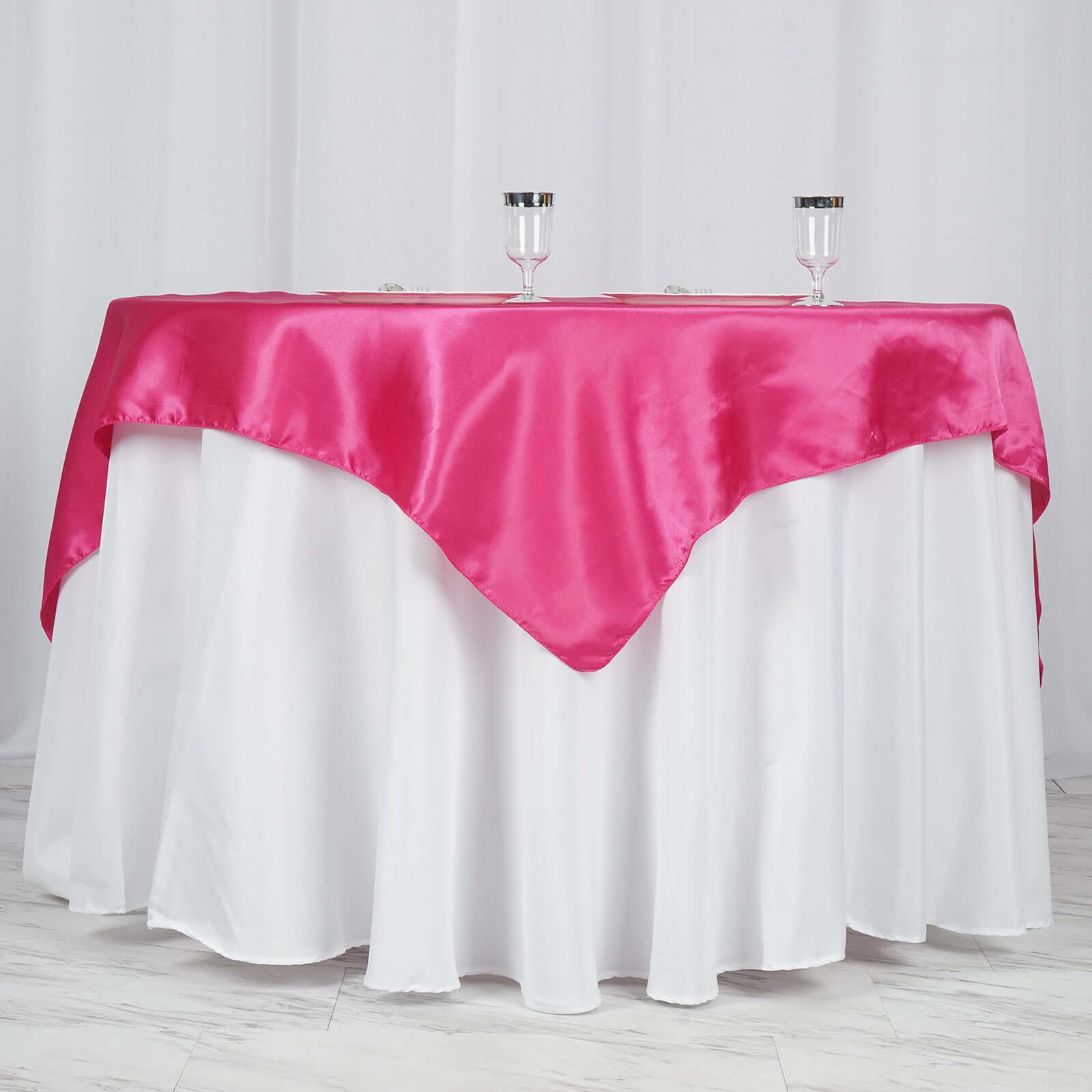 Satin 60"x60" Table Overlay Square Tablecloth Fuchsia - Smooth Silky Touch Table Cover