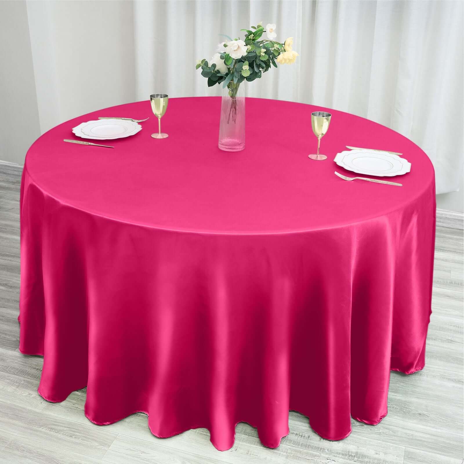 Satin 120" Round Tablecloth Fuchsia - Stylish Seamless Table Cover