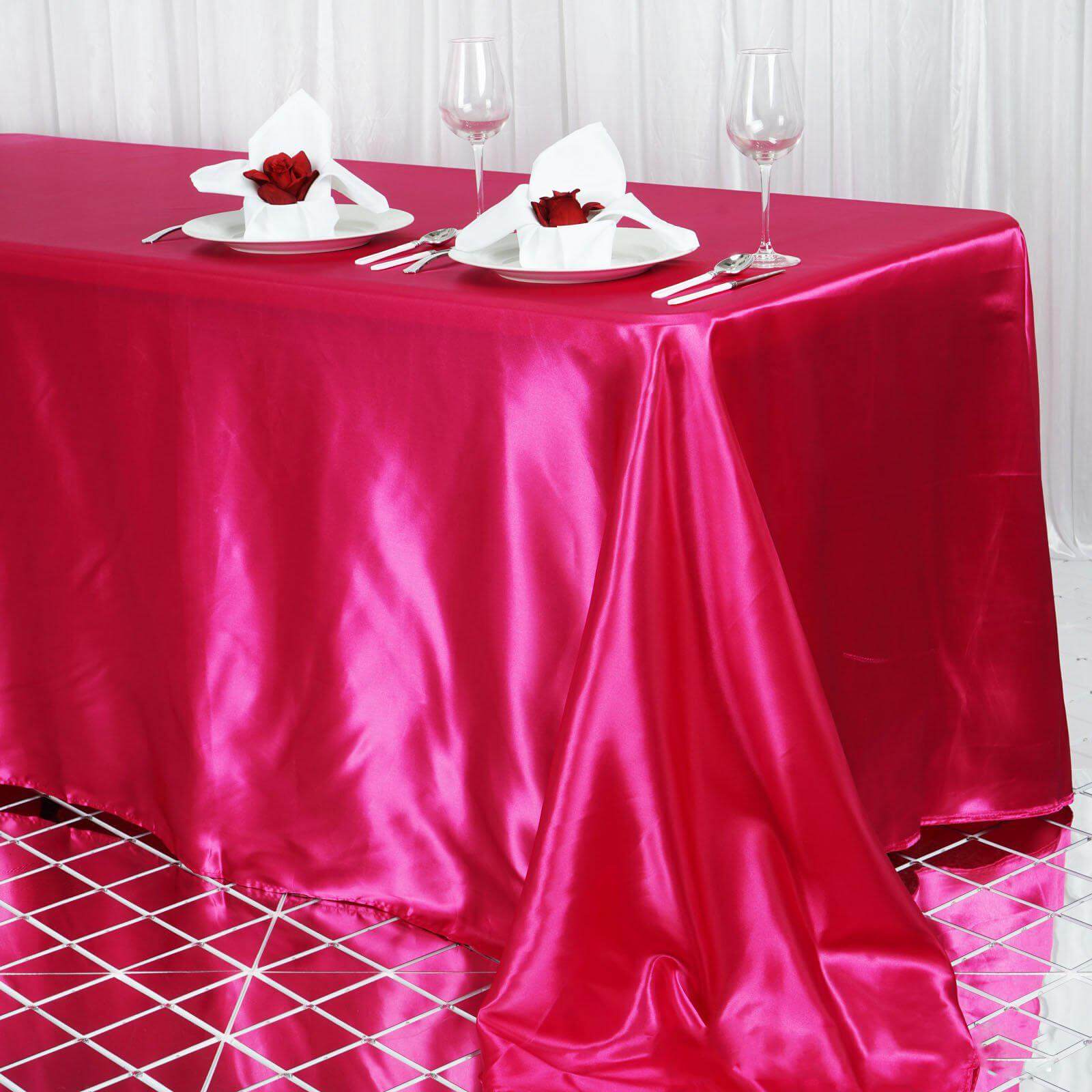 Satin Rectangular 90"x156" Tablecloth Fuchsia - Seamless Table Cover