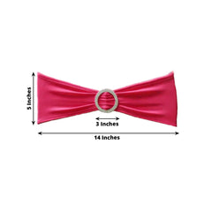 5 Pack Stretch Spandex Chair Sashes Fuchsia - Reusable Chair Bands with Silver Diamond Ring Slide Buckle 5"x14"