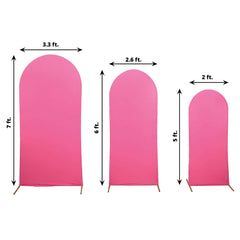 Set of 3 Matte Fuchsia Spandex Fitted Chiara Backdrop Stand Cover For Round Top Wedding Arch - 5ft, 6ft, 7ft