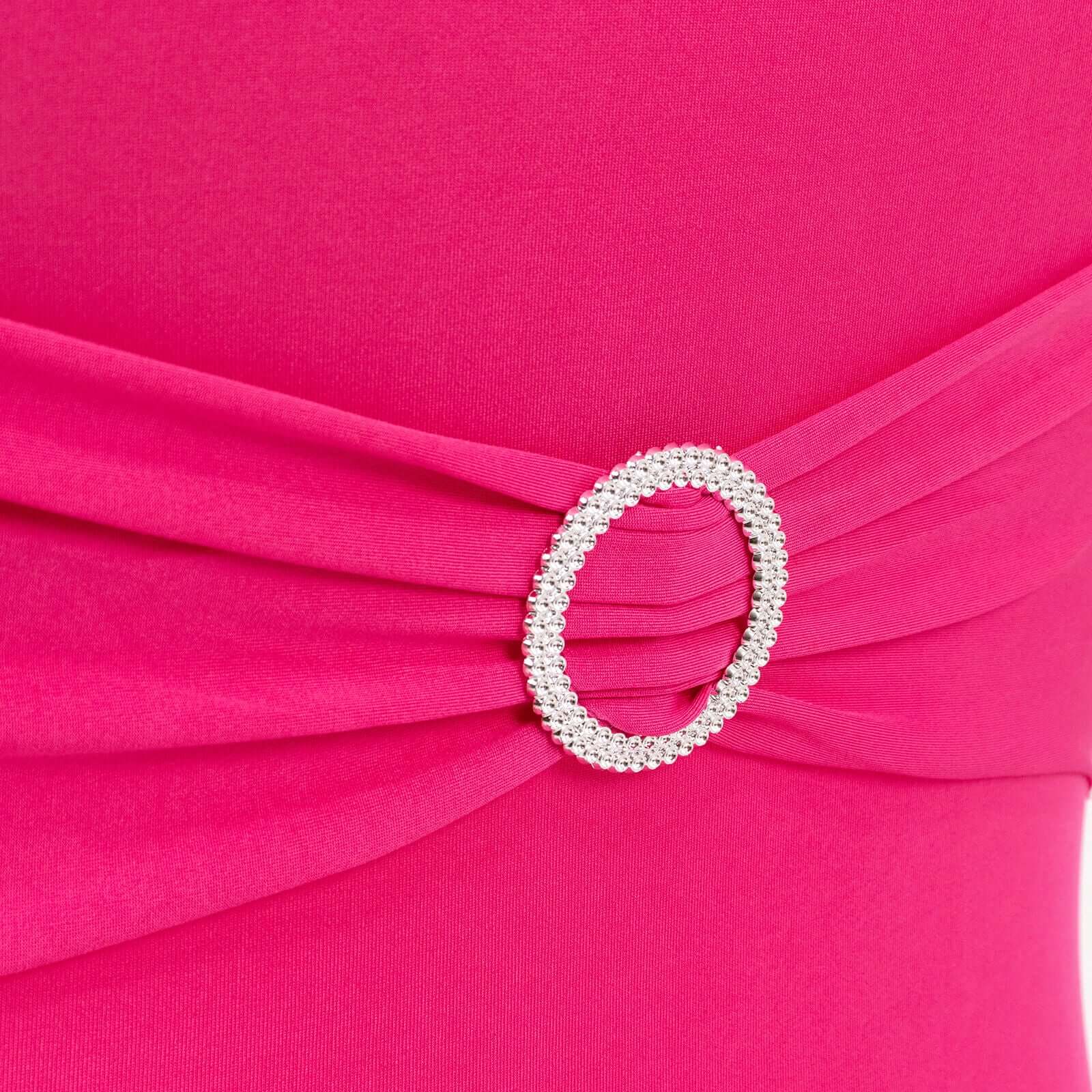 Stretch Spandex Chair Cover Fuchsia for Folding Chairs - Secure Fit Slipcover with Silver Rhinestone Buckled Sash Band