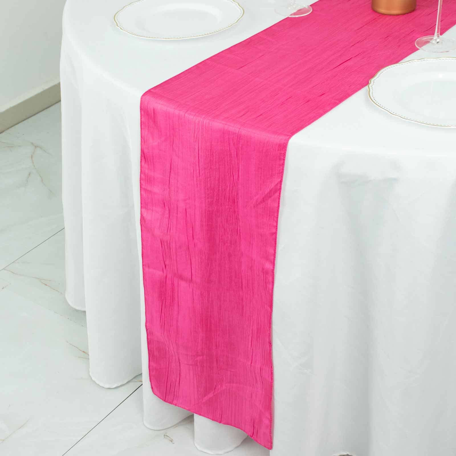 Taffeta 12"x108" Table Runner Fuchsia - Accordion Crinkle Design