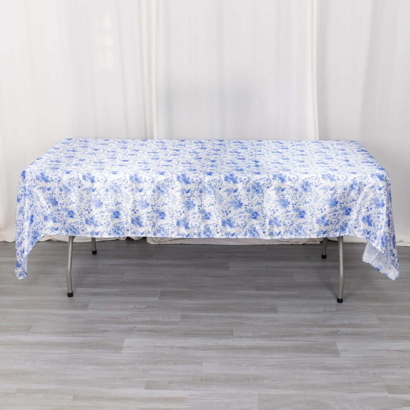 Satin Rectangular 60"x102" Tablecloth White/Blue French Toile Design - Stylish & Wrinkle-Resistant Table Cover