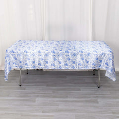 Satin Rectangular 60"x102" Tablecloth White/Blue French Toile Design - Stylish & Wrinkle-Resistant Table Cover