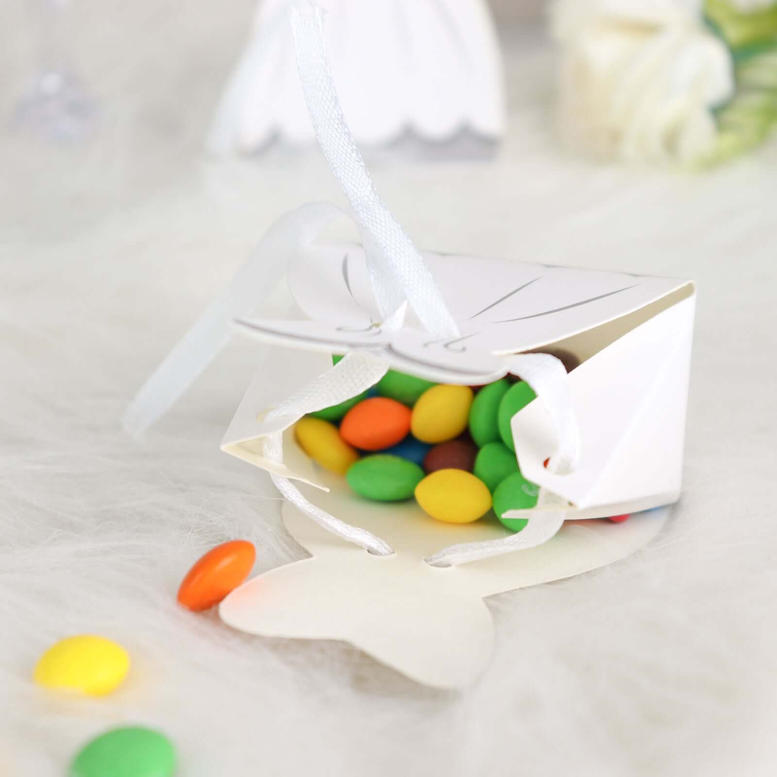 50 Pcs Set Wedding Dress and Tuxedo Shower Party Favor Candy Gift Boxes with Ribbon Ties