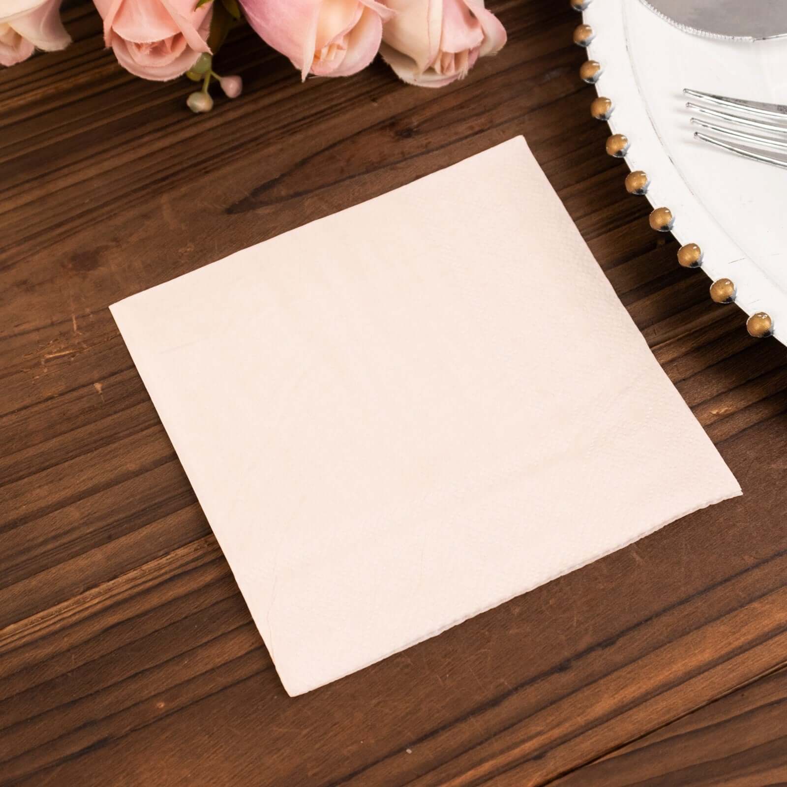 50-Pack Paper Beverage Napkins Blush - 2 Ply Disposable Soft 18GSM Cocktail Napkins 5"x5"
